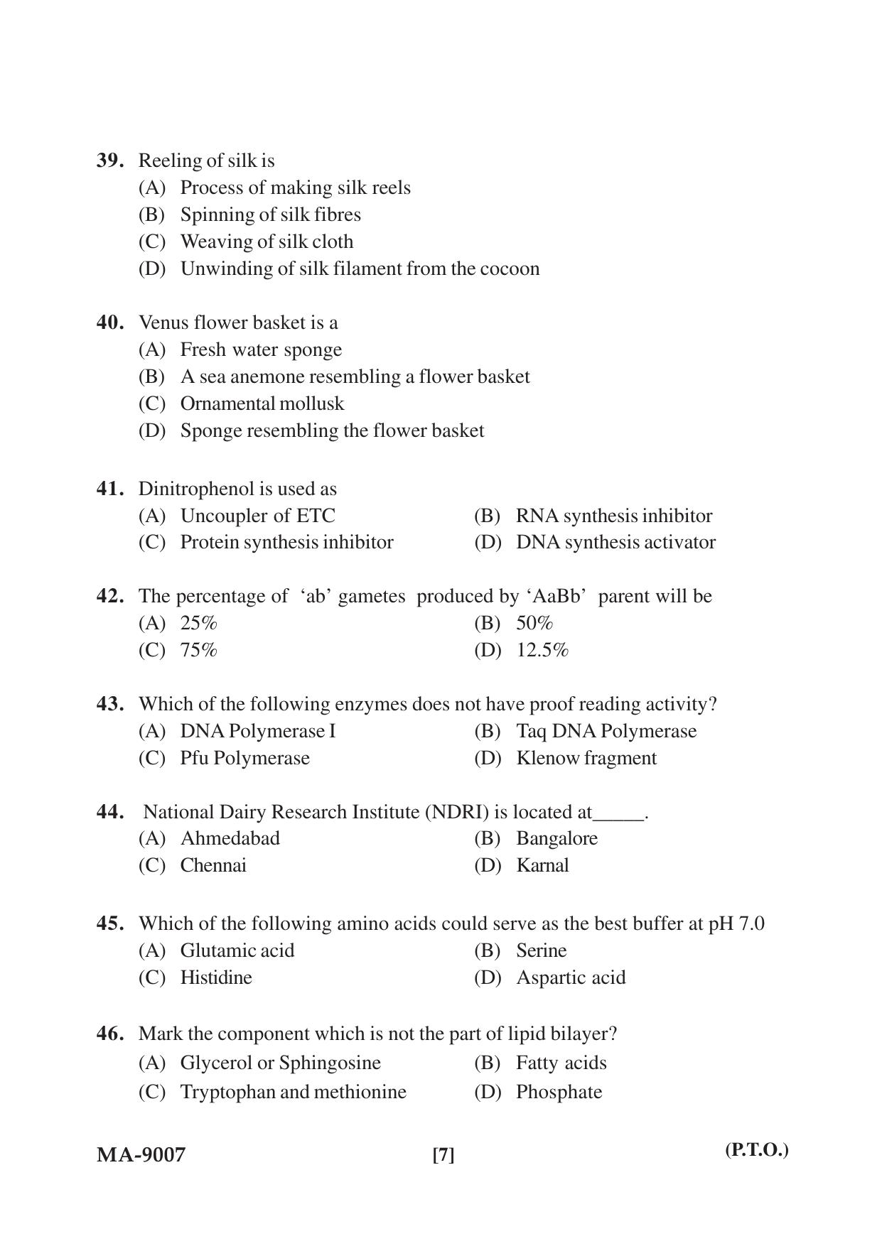 Mysore University PG Entrance Exam 2022: M.Sc. Group - I (Life Science) Question Paper - Page 7