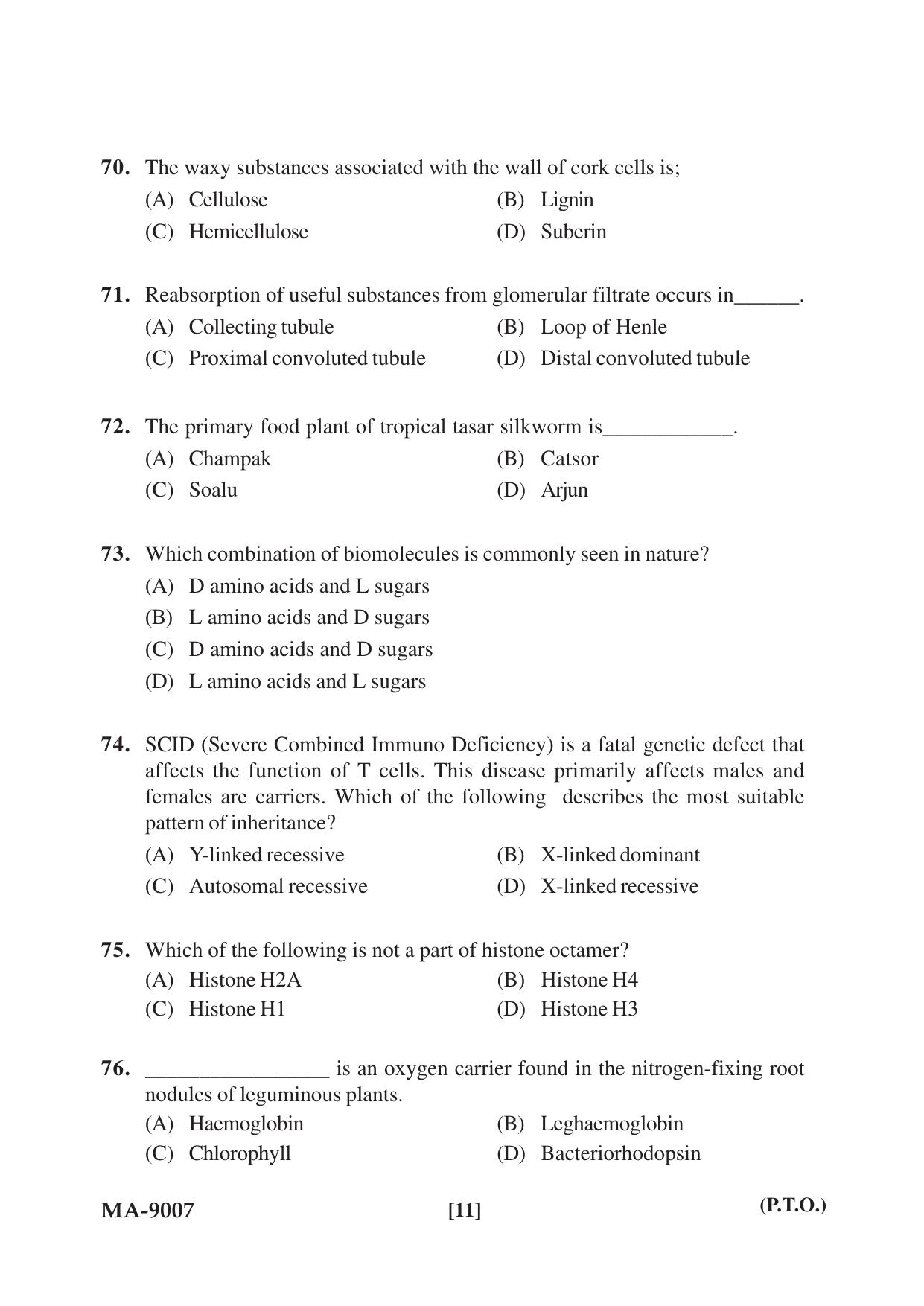 Mysore University PG Entrance Exam 2022: M.Sc. Group - I (Life Science) Question Paper - Page 11