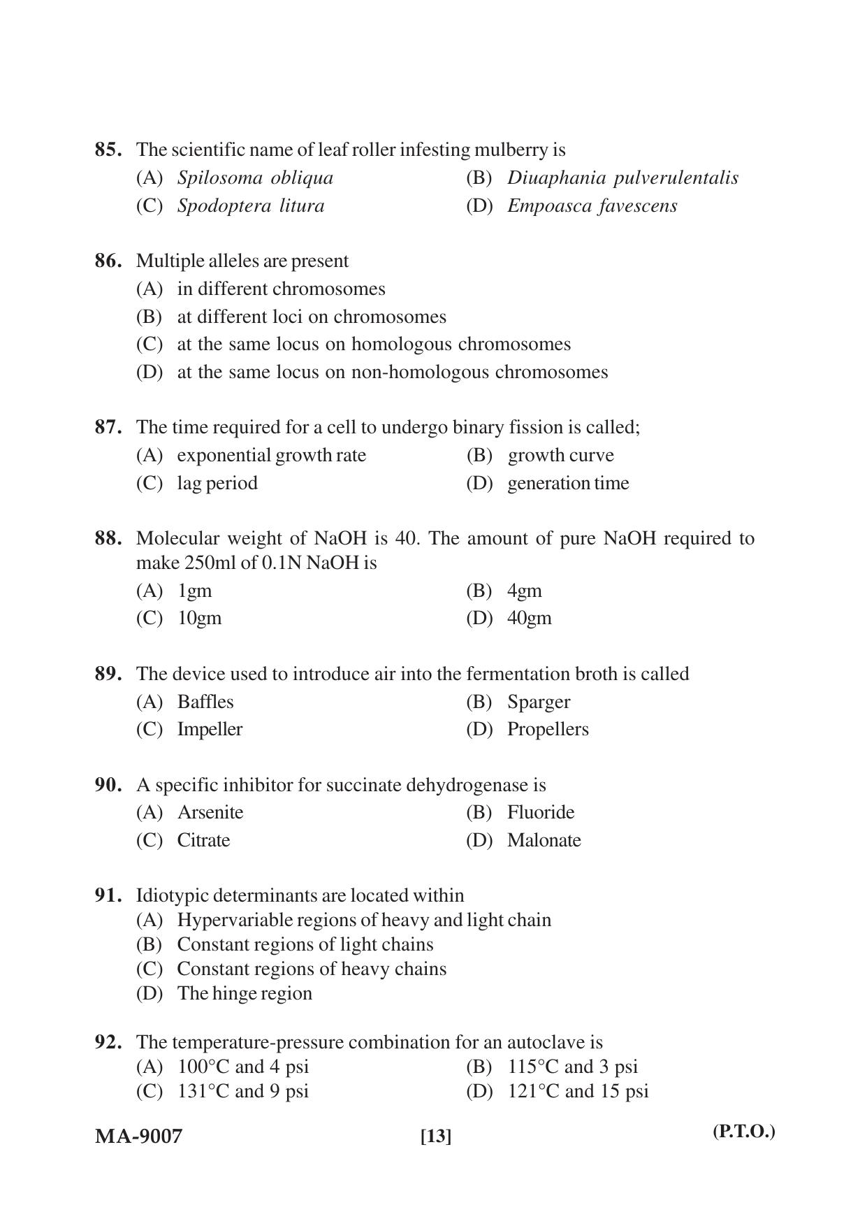 Mysore University PG Entrance Exam 2022: M.Sc. Group - I (Life Science) Question Paper - Page 13
