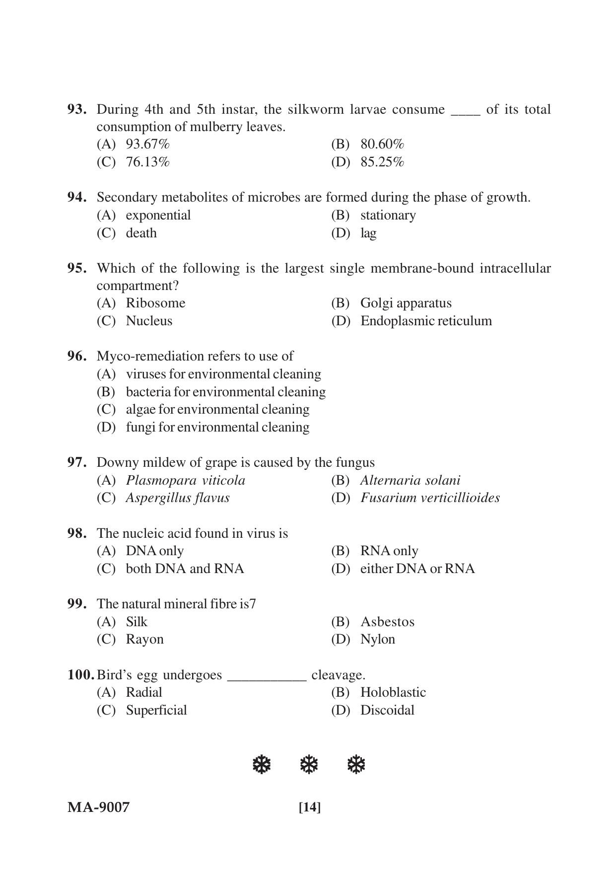 Mysore University PG Entrance Exam 2022: M.Sc. Group - I (Life Science) Question Paper - Page 14