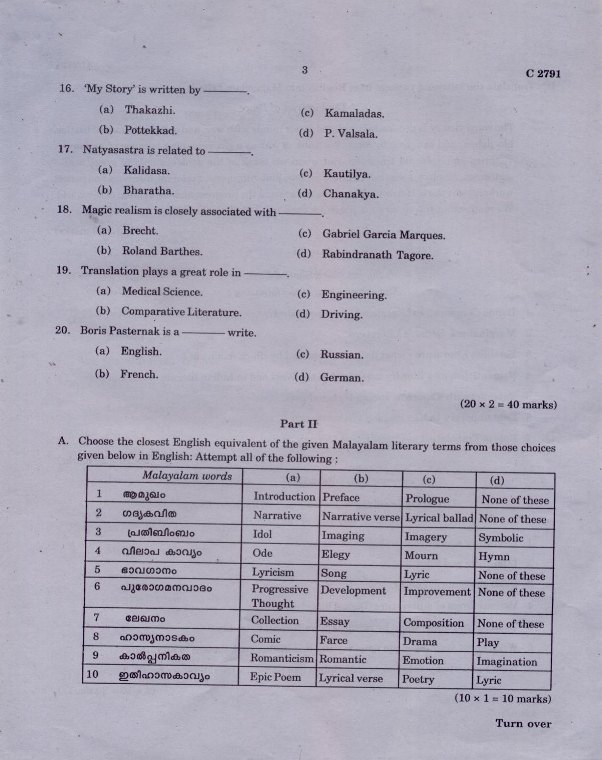 CUCAT 2021 M.A Comparative Literature Question Paper - Page 3