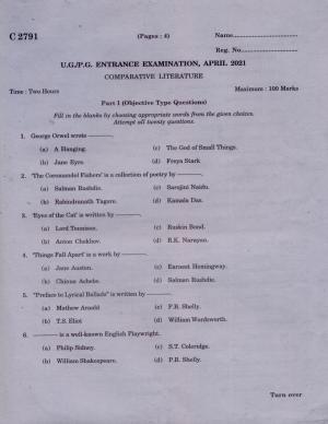 CUCAT 2021 M.A Comparative Literature Question Paper