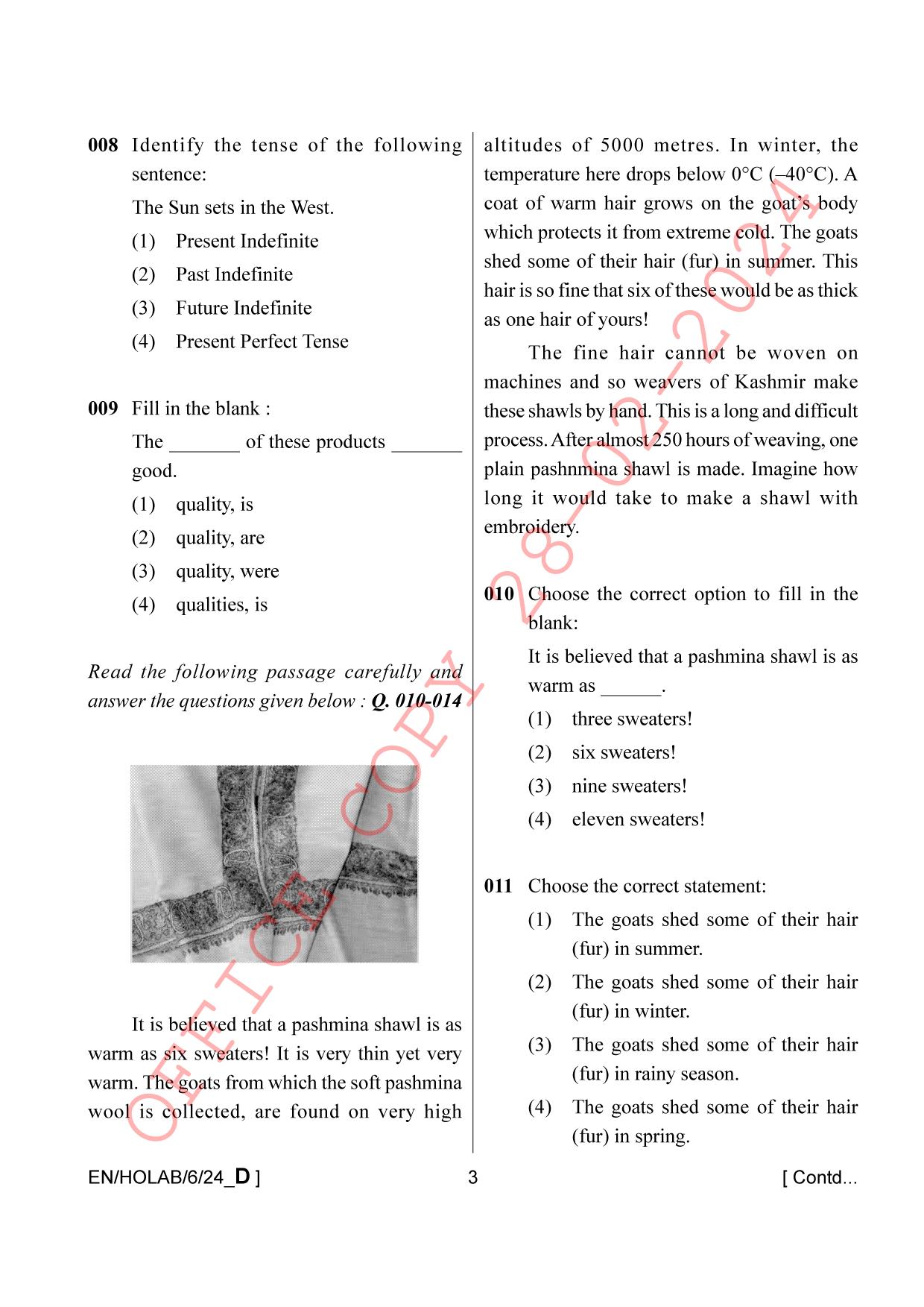 AISSEE Class VI English Set-D 2024 Question Paper - Page 3