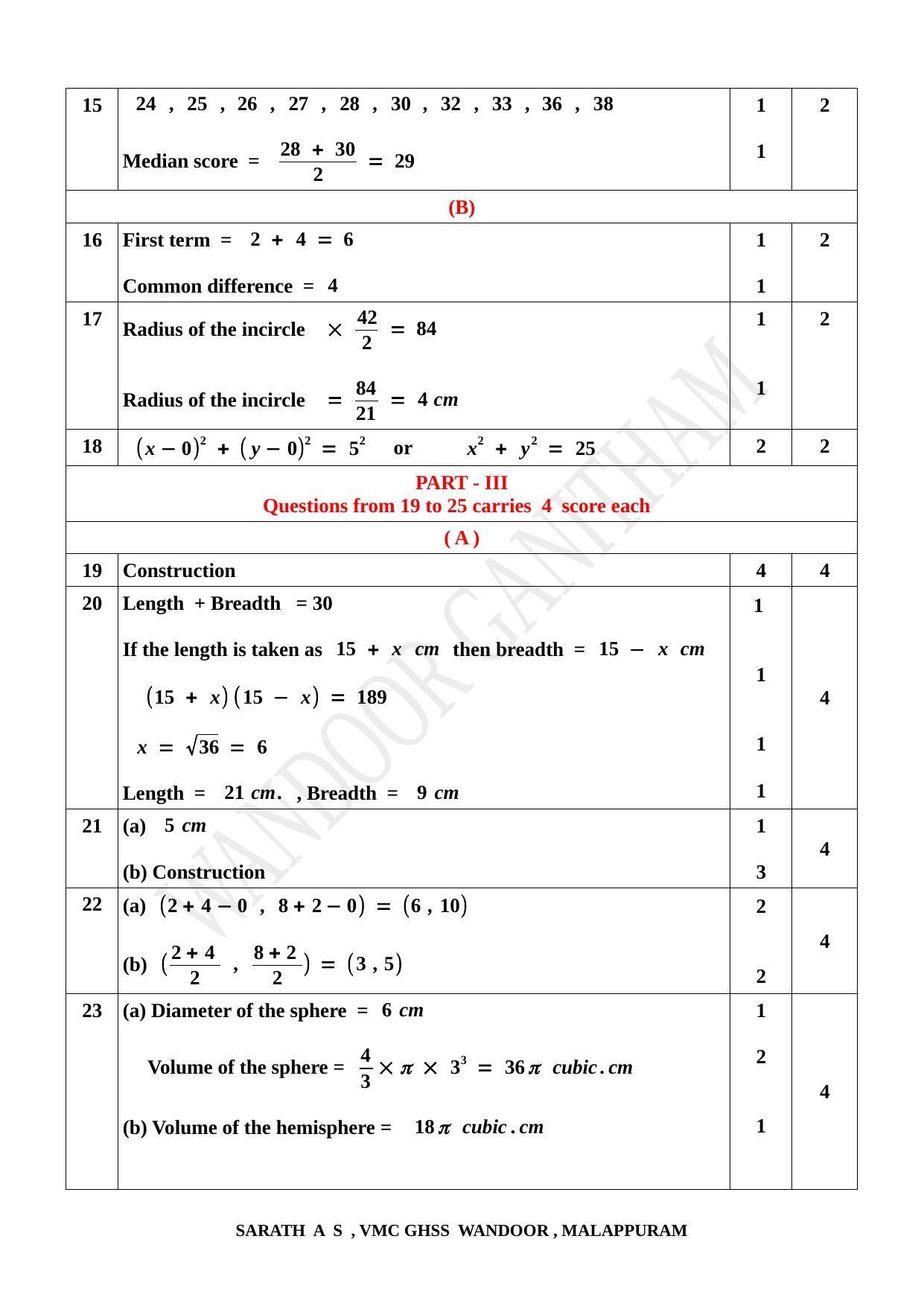 Kerala SSLC 2022 Maths Answer Key (EM) (Model) - Page 2