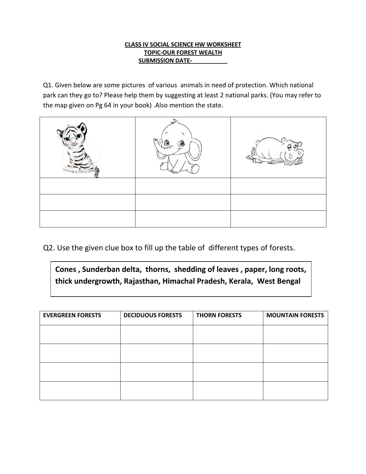 Worksheet for Class 4 Social Science Our Forest Wealth Assignment 1 - Page 1