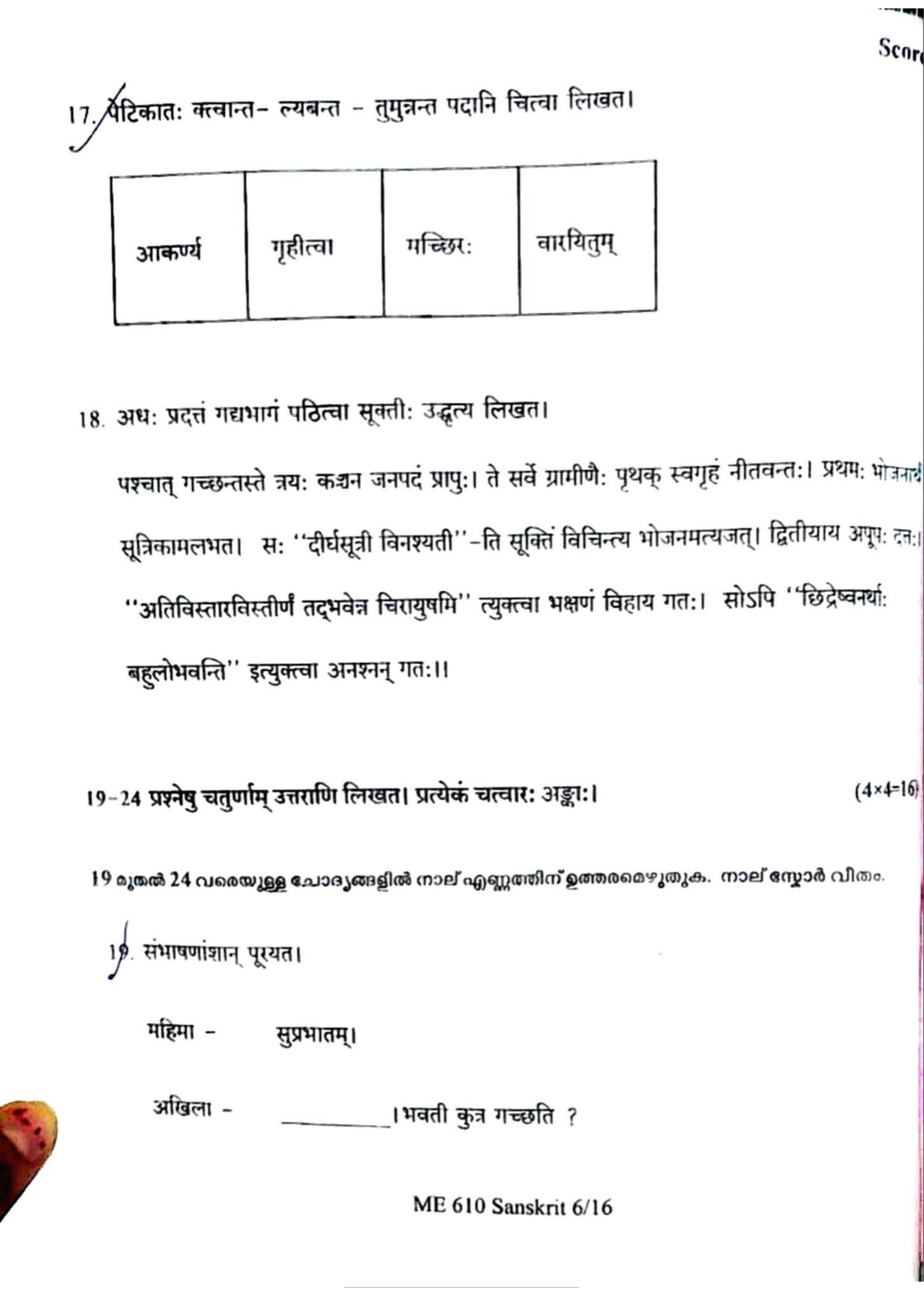 Kerala Plus One 2022 Sanskrit Question Papers (Model) - Page 6