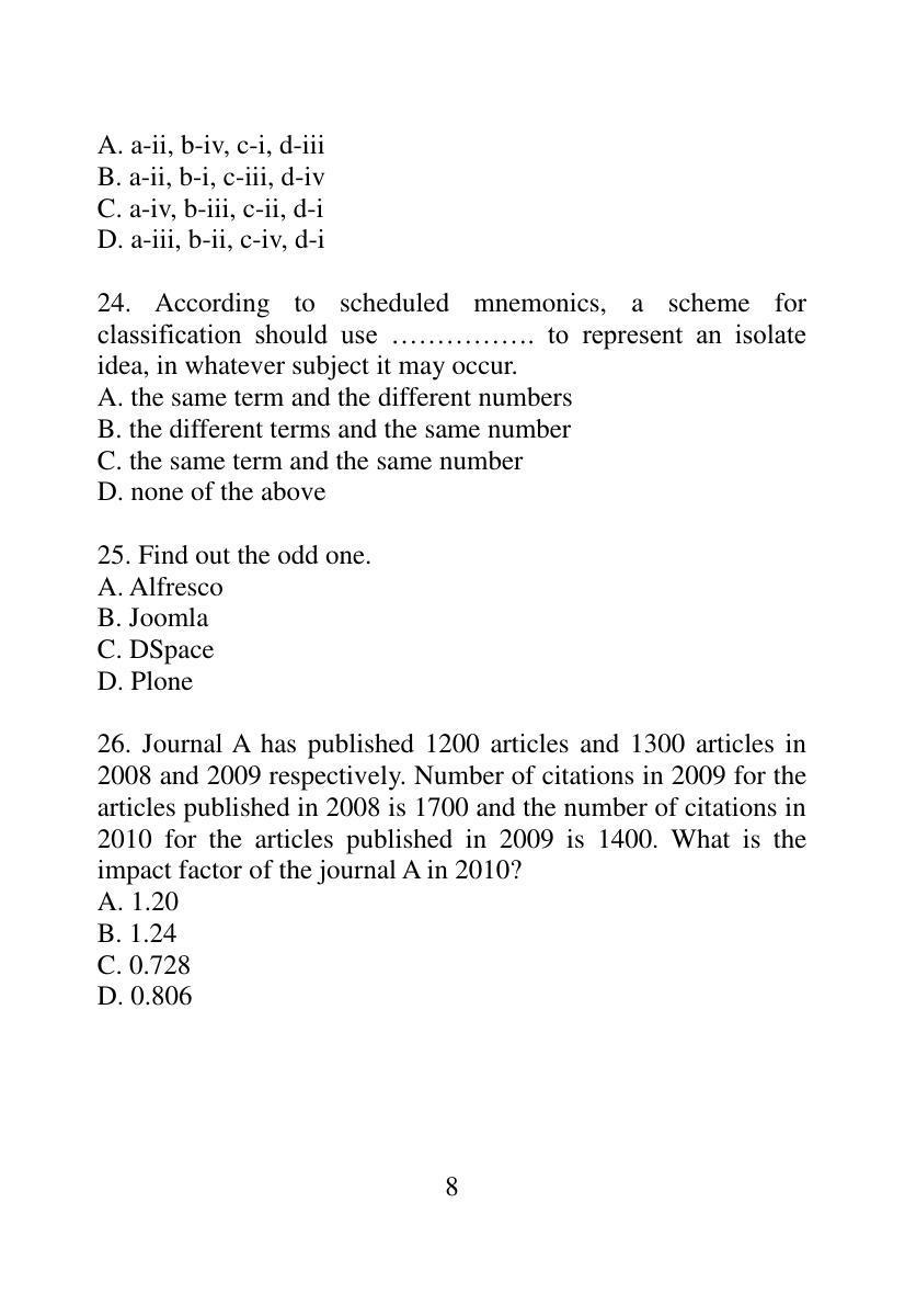 ISI Admission Test JRF in Library and Information Science LIA 2017 Sample Paper - Page 7