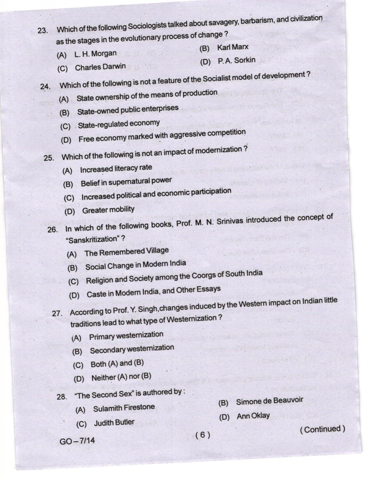 Odisha CPET 2024 SOCIOLOGY Question Papers - Page 6
