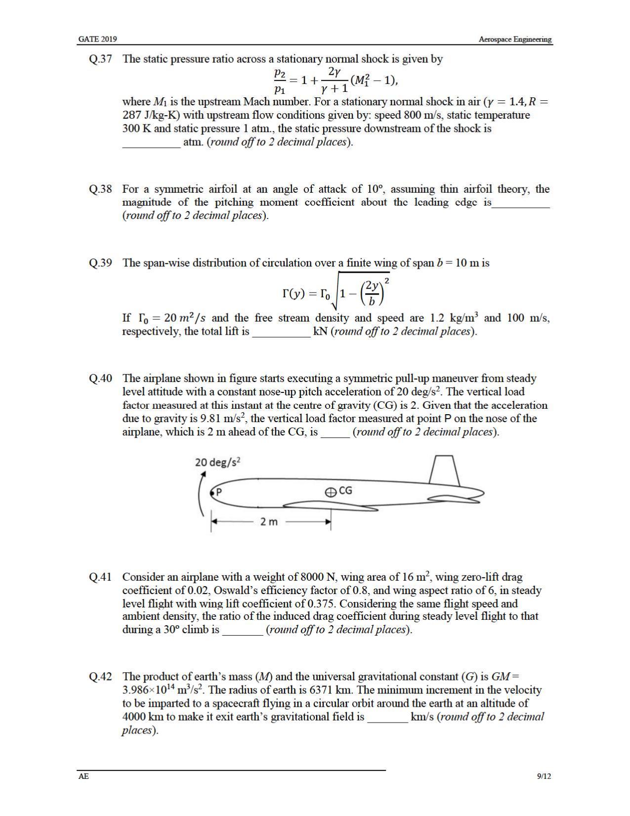 GATE 2019 Aerospace Engineering (AE) Question Paper - Page 12