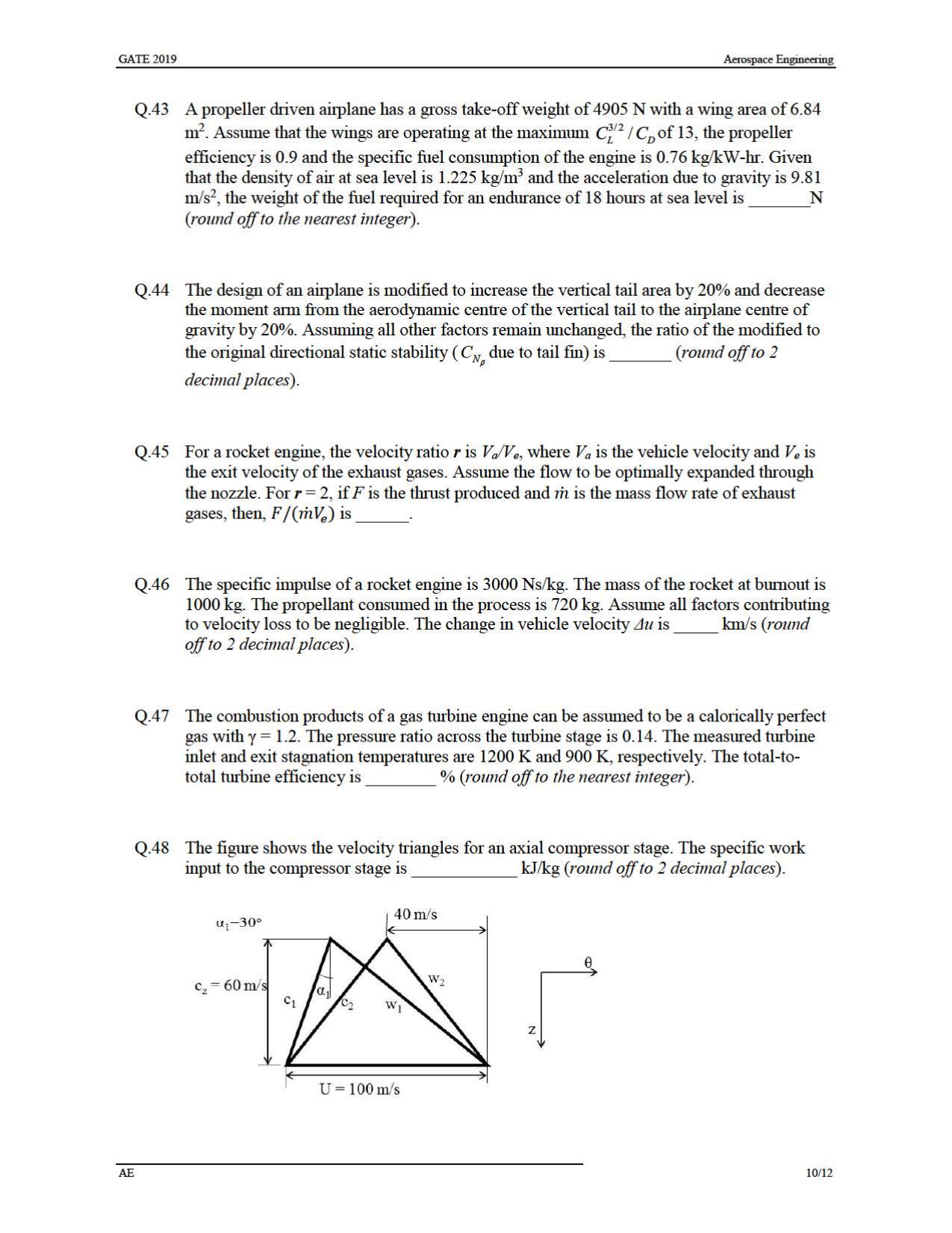 GATE 2019 Aerospace Engineering (AE) Question Paper - Page 13