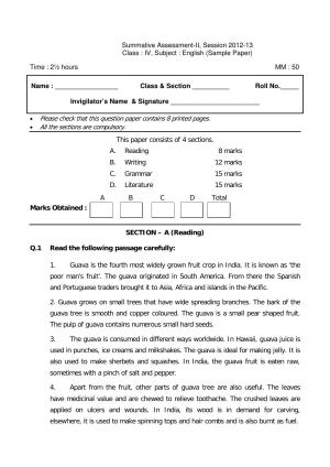 Worksheet for Class 4 English Assignment 13