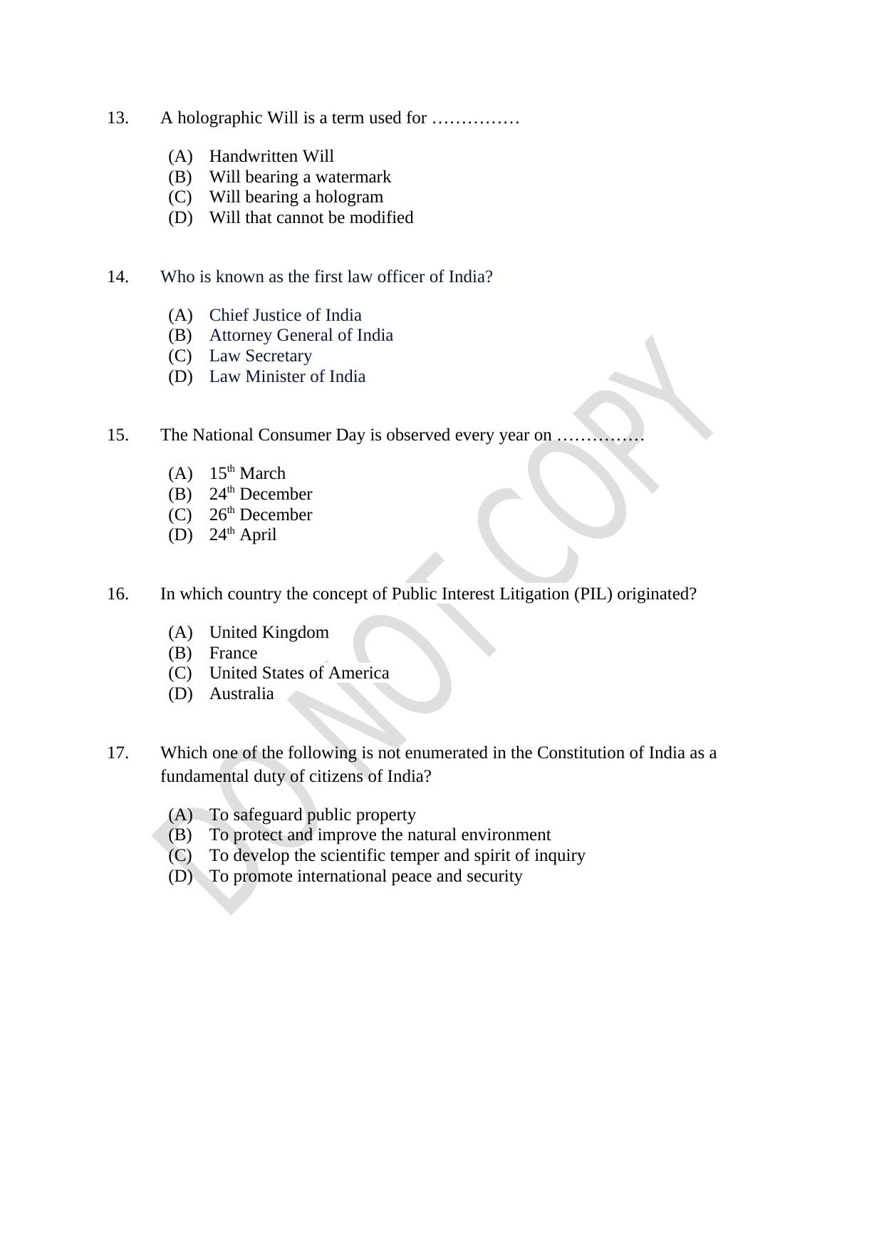 CUSAT CAT 2021 3 Year LLB Question Paper - Page 3