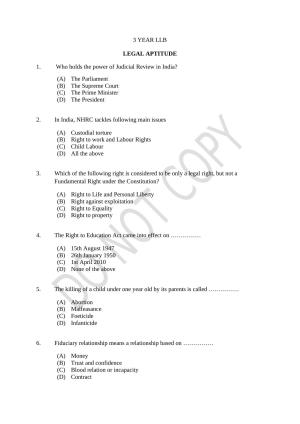 CUSAT CAT 2021 3 Year LLB Question Paper
