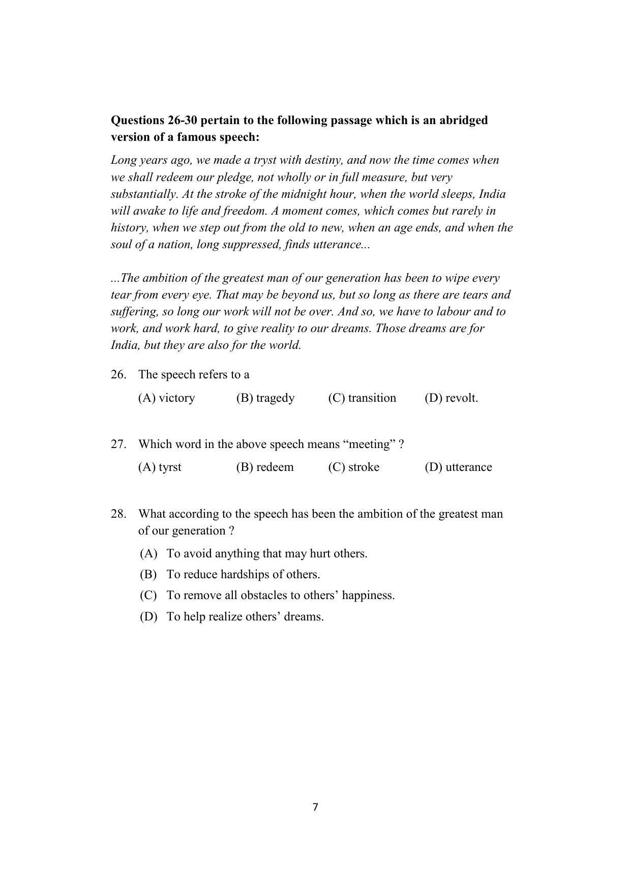 ISI Admission Test PG Diploma in Agricultural and Rural Management with Statistical Methods and Analytics DRA 2021 Sample Paper - Page 7