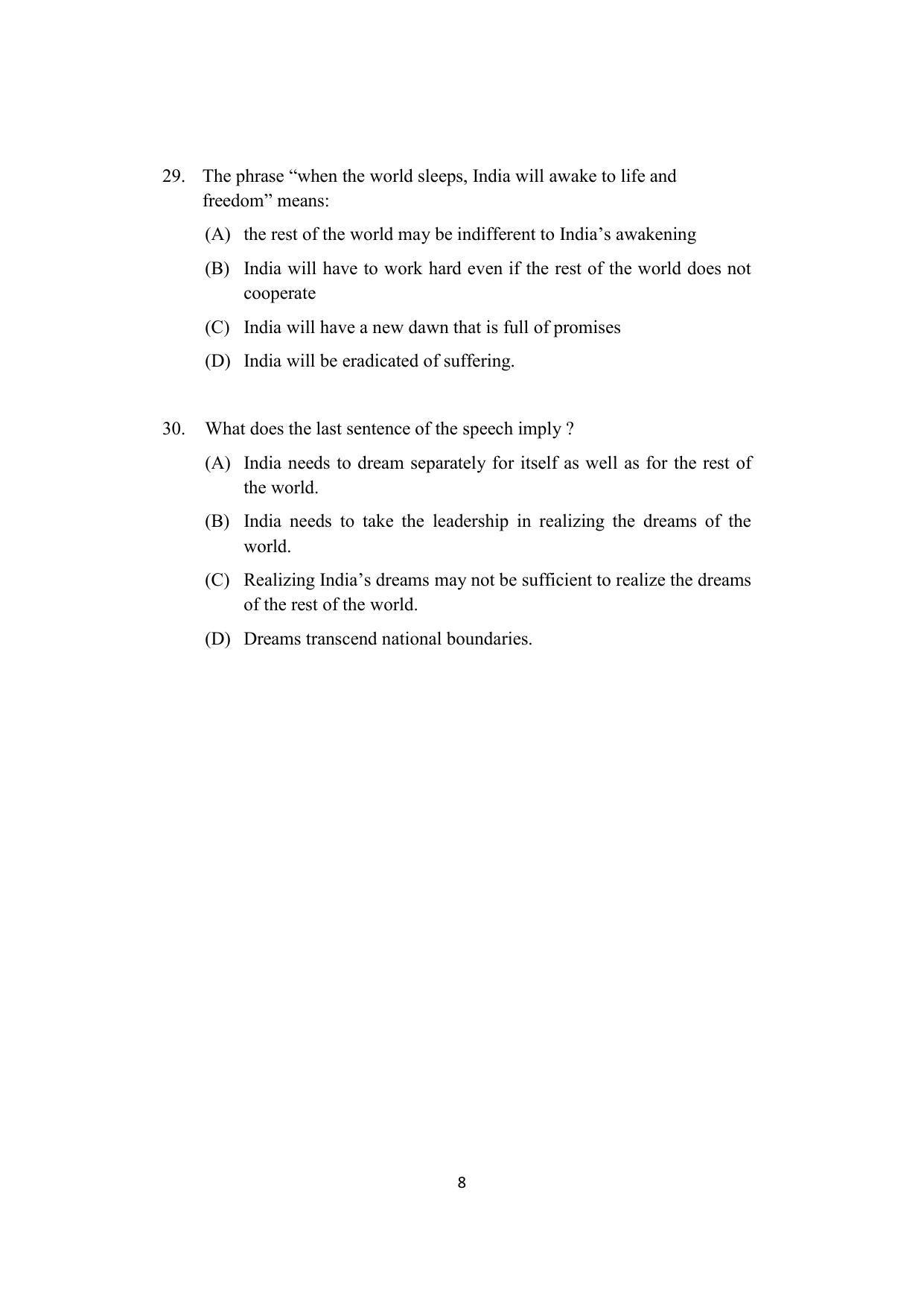 ISI Admission Test PG Diploma in Agricultural and Rural Management with Statistical Methods and Analytics DRA 2021 Sample Paper - Page 8