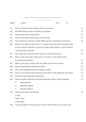 CBSE Worksheets for Class 10 Science Collection of important questions Assignment