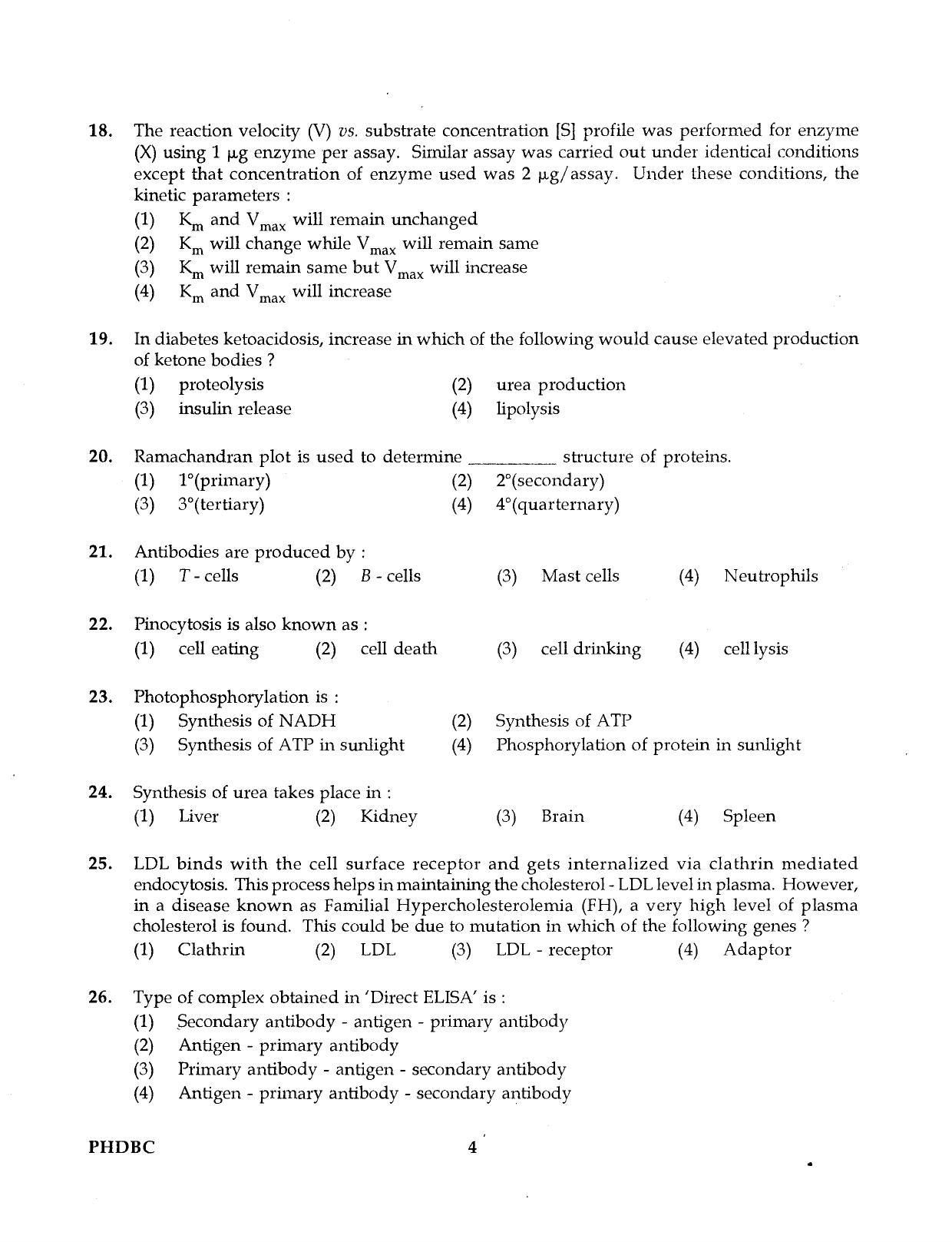 IGNOU PhD Entrance Test Ph.D. (Biochemistry) Programme 2016 Question Paper - Page 4