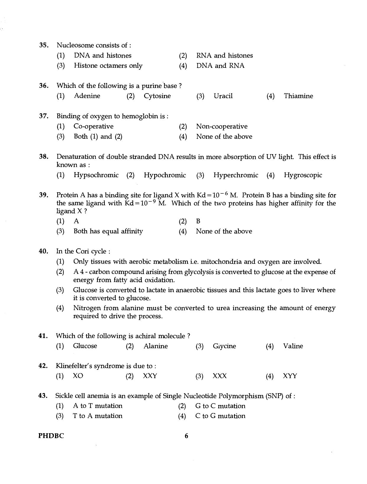 IGNOU PhD Entrance Test Ph.D. (Biochemistry) Programme 2016 Question Paper - Page 6