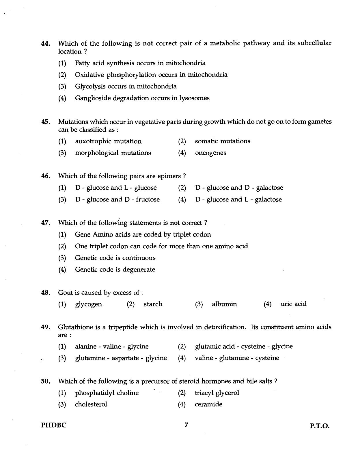 IGNOU PhD Entrance Test Ph.D. (Biochemistry) Programme 2016 Question Paper - Page 7