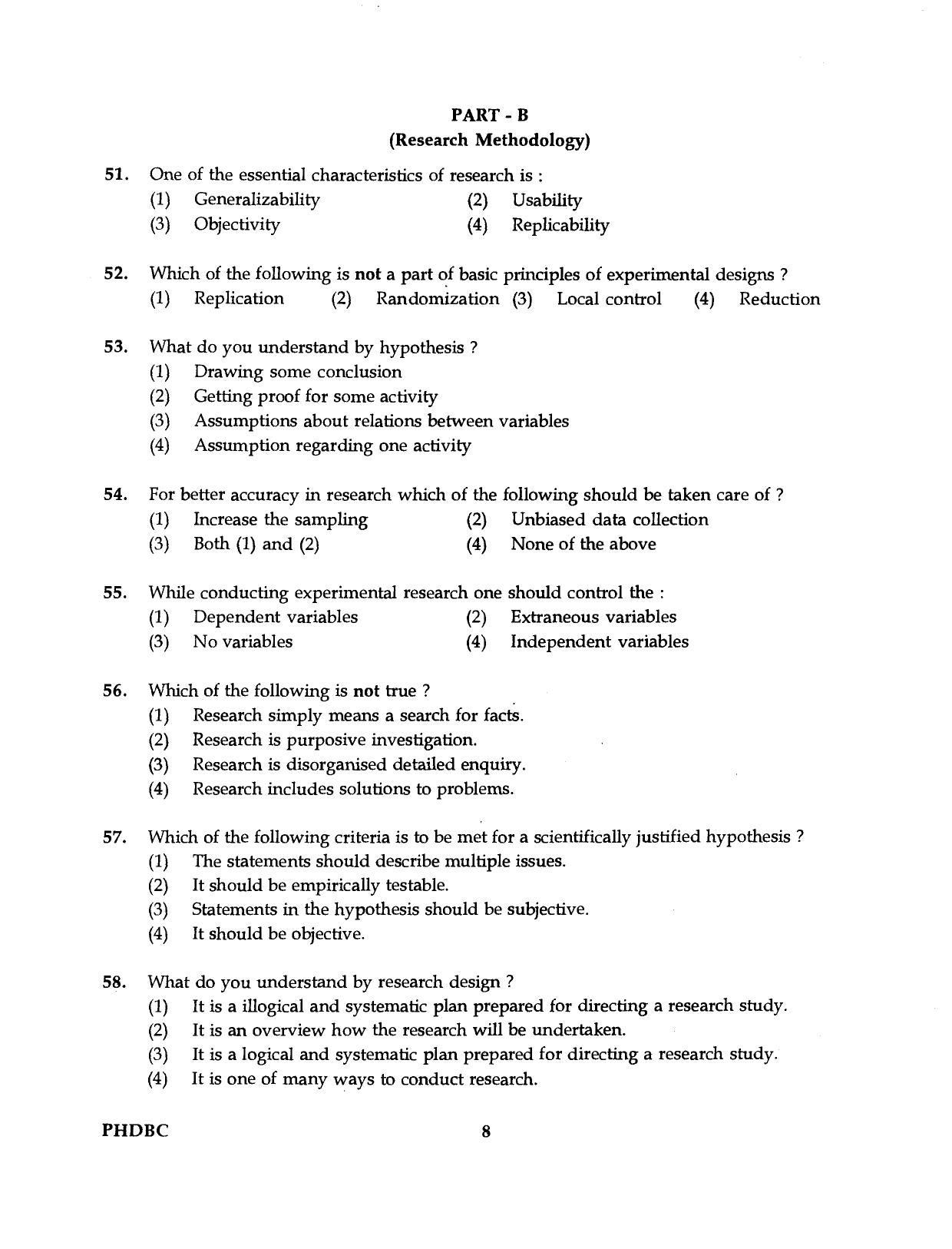 IGNOU PhD Entrance Test Ph.D. (Biochemistry) Programme 2016 Question Paper - Page 8