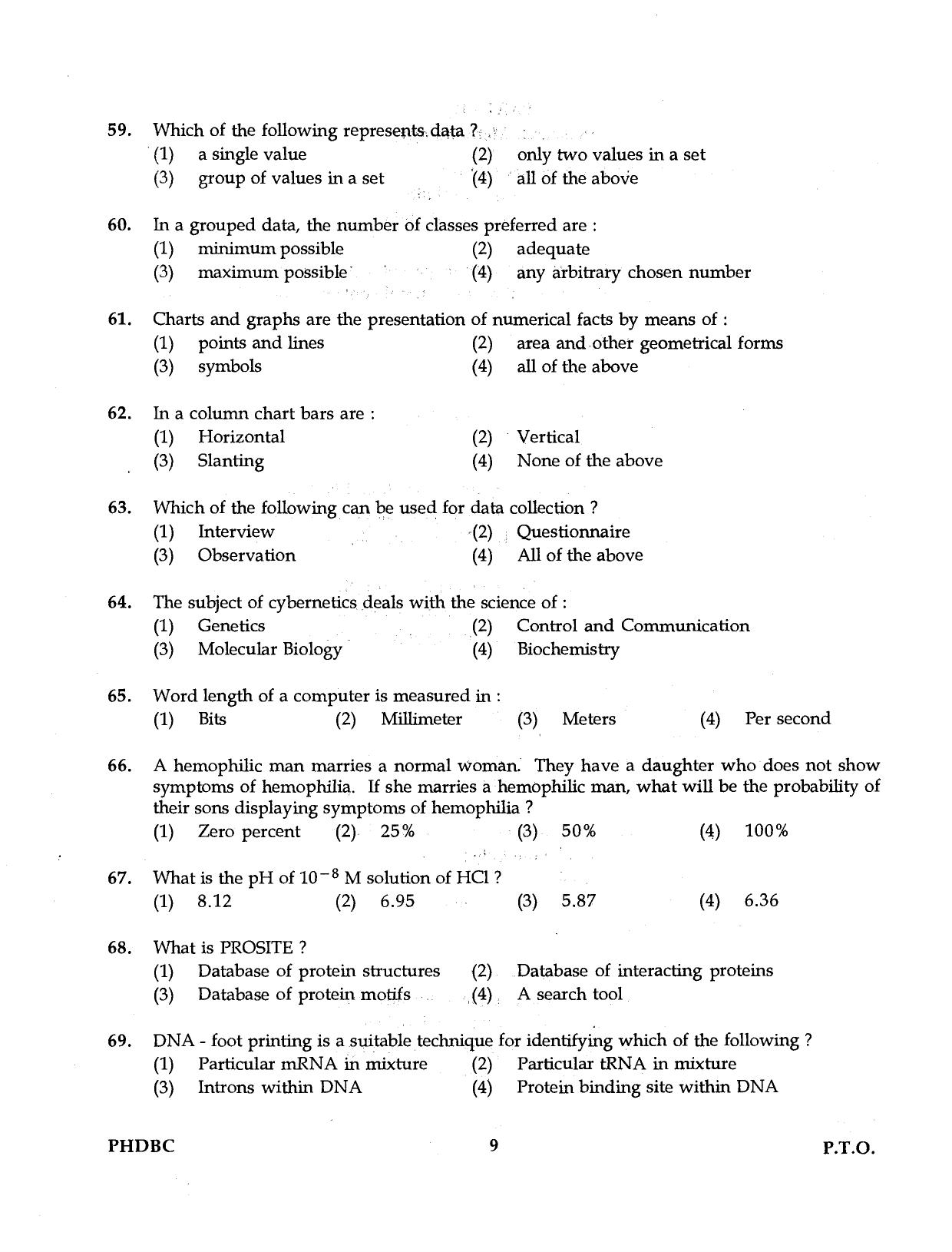 IGNOU PhD Entrance Test Ph.D. (Biochemistry) Programme 2016 Question Paper - Page 9