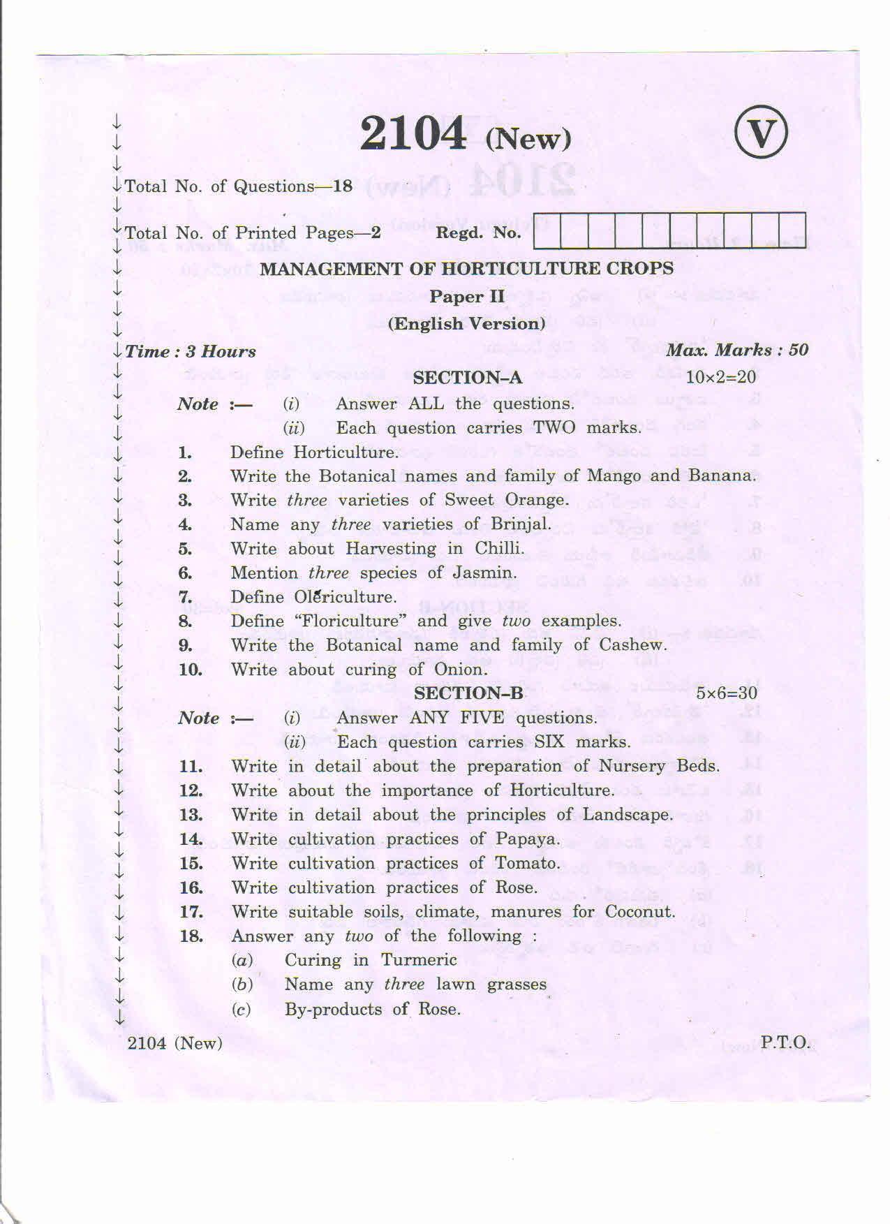 AP Inter 2nd Year Management of Horticulture Crops-II (new) March-2020-Vocational Question Paper - Page 1