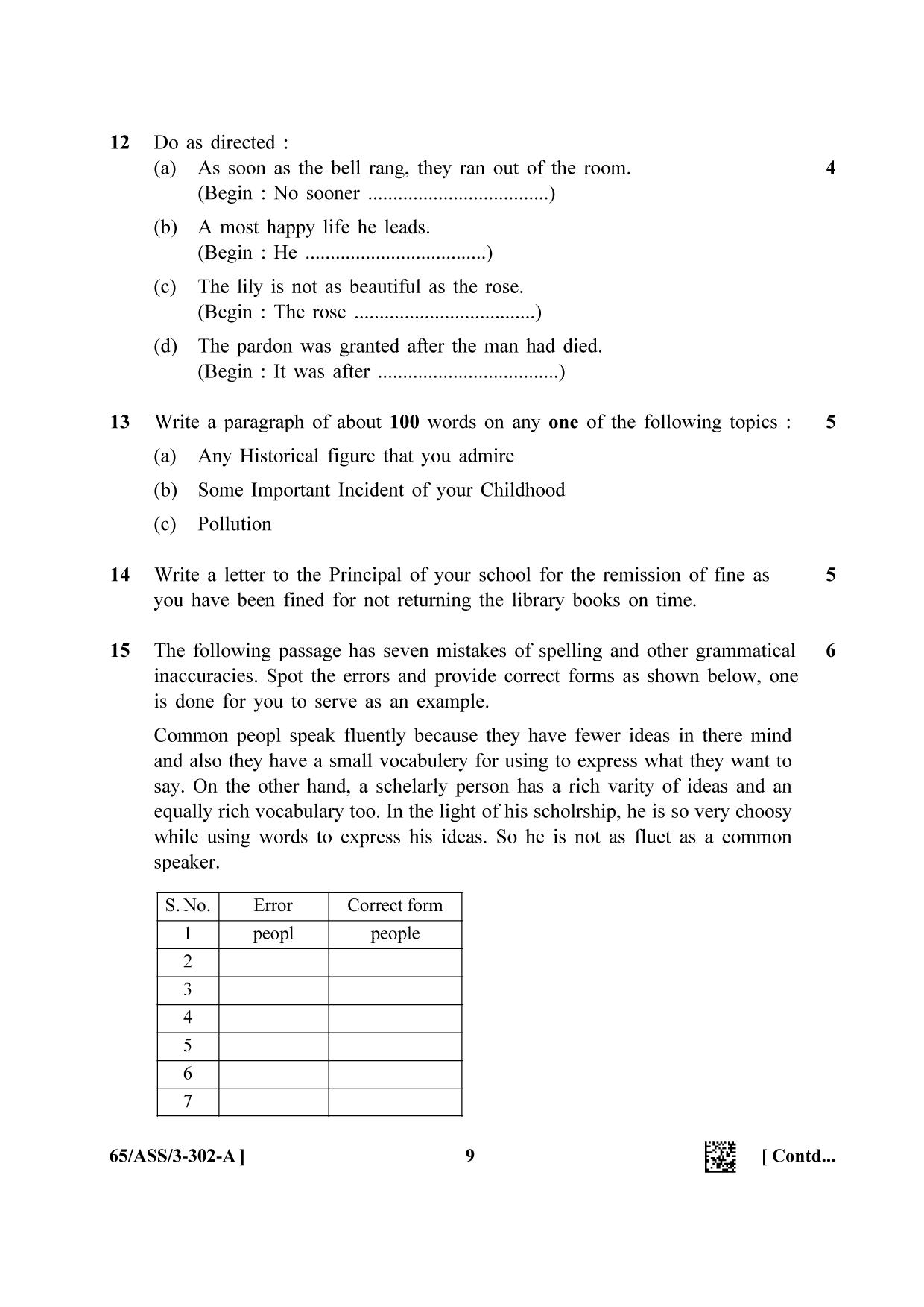 NIOS 2023 Class 12 English Question Paper - Page 9