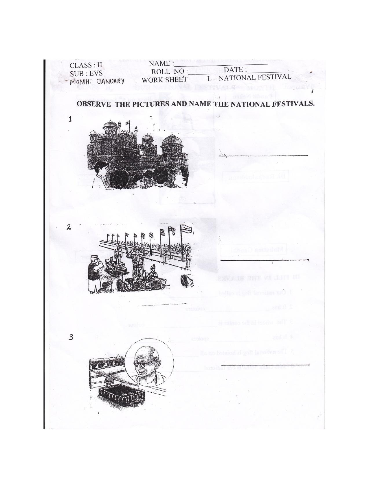 Worksheets for Class 2 EVS Assignment 11 National Festivals - Page 1