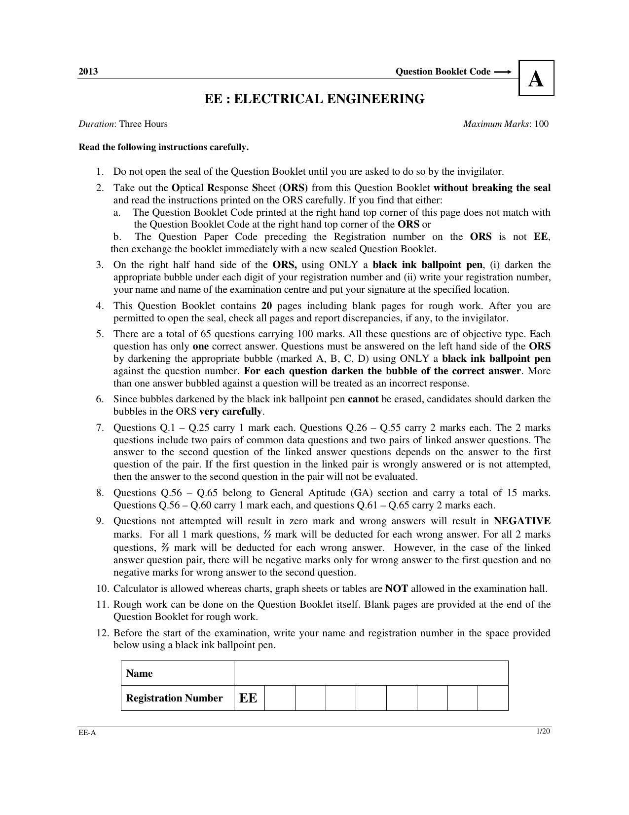GATE 2013 Electrical Engineering (EE) Question Paper with Answer Key - Page 2