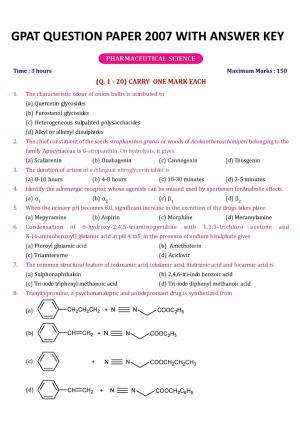 GPAT 2007 Question Paper with Answer Key