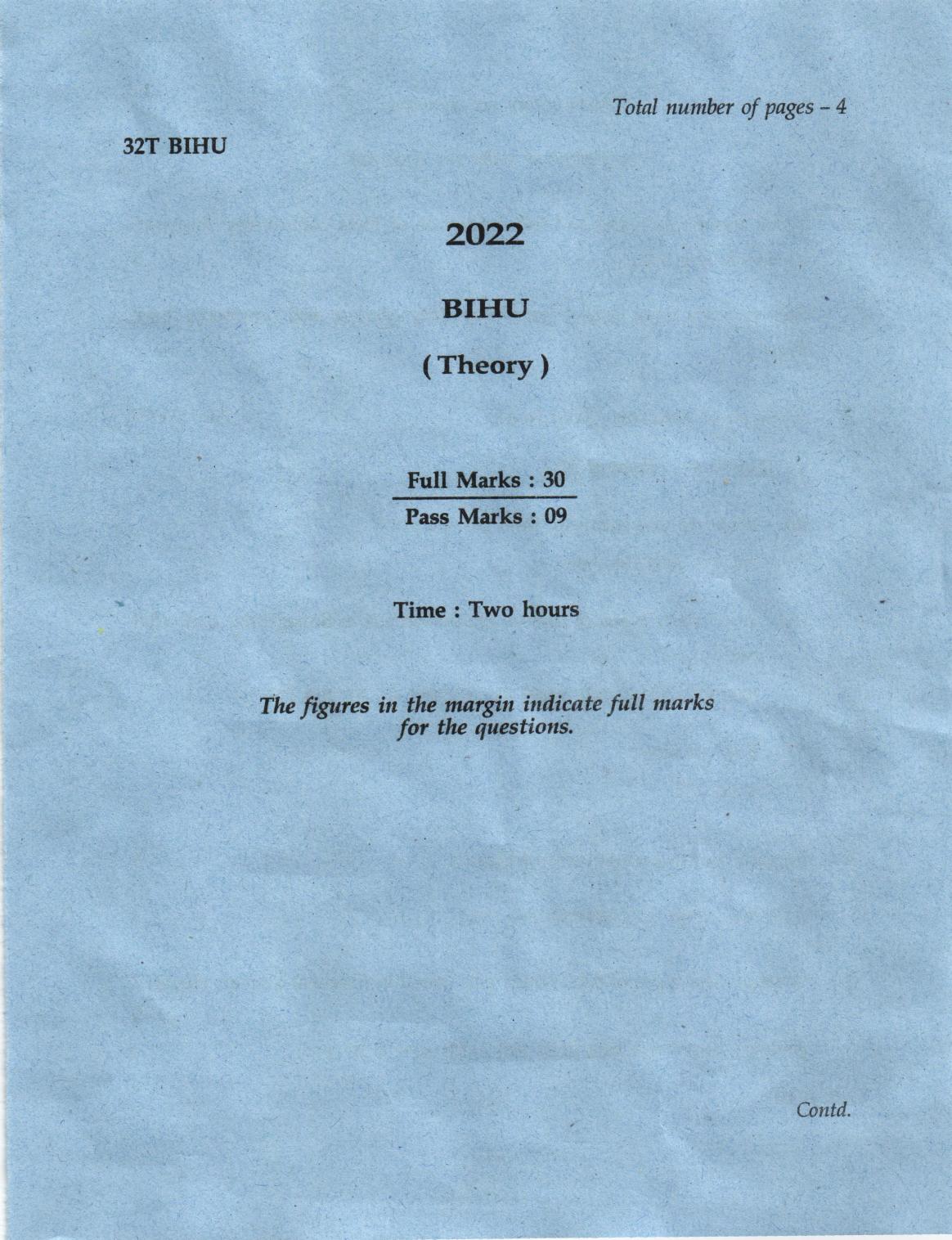 Assam HS 2nd Year Bihu 2022 Question Paper - Page 1