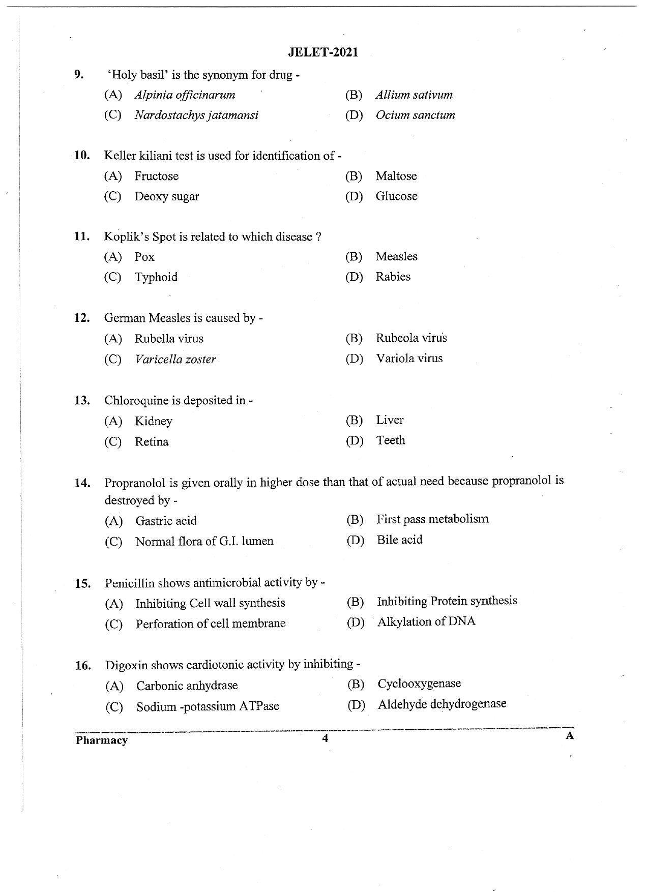 WBJEE JELET 2021 ( Pharmacy) - Page 4