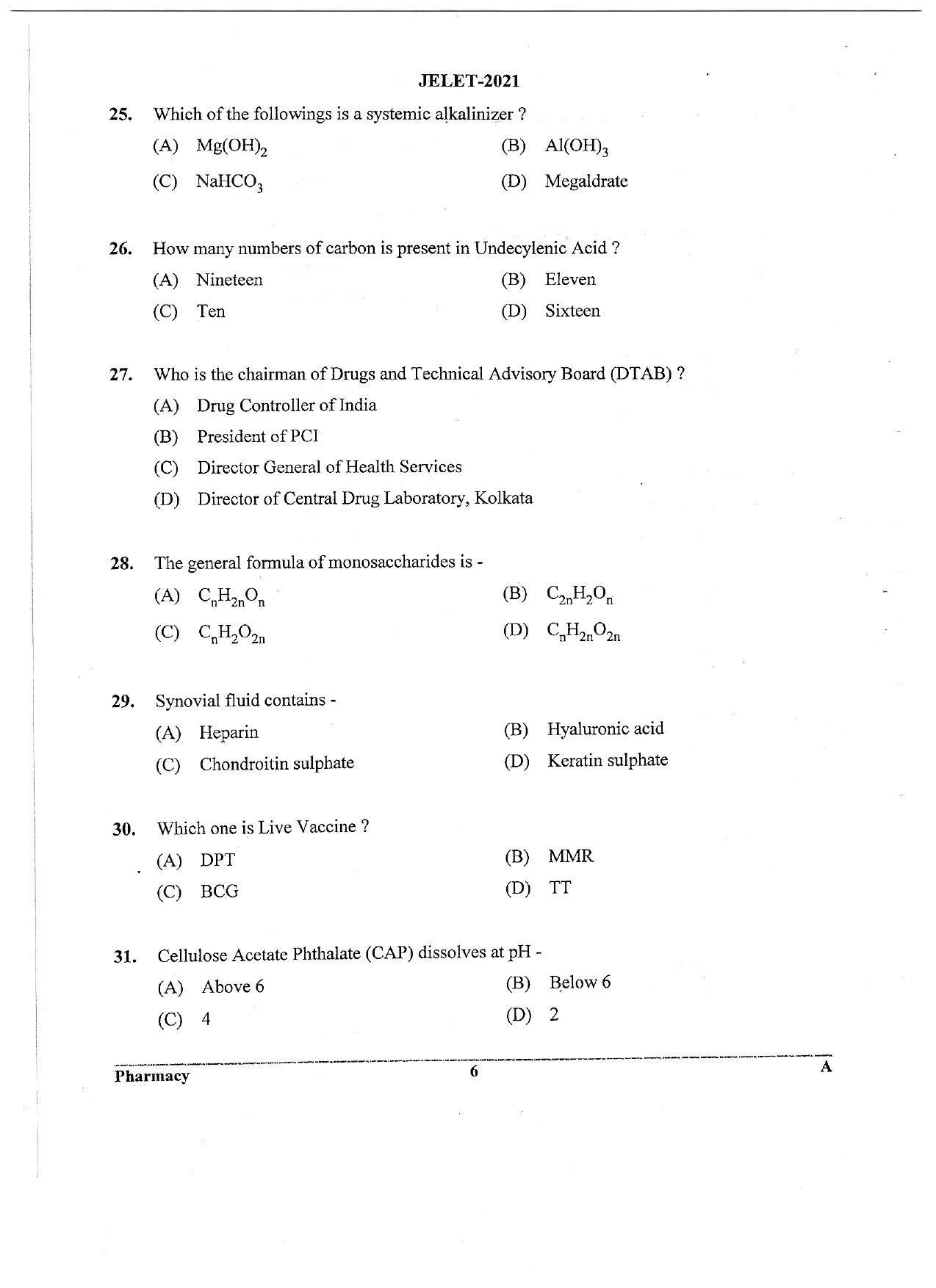 WBJEE JELET 2021 ( Pharmacy) - Page 6