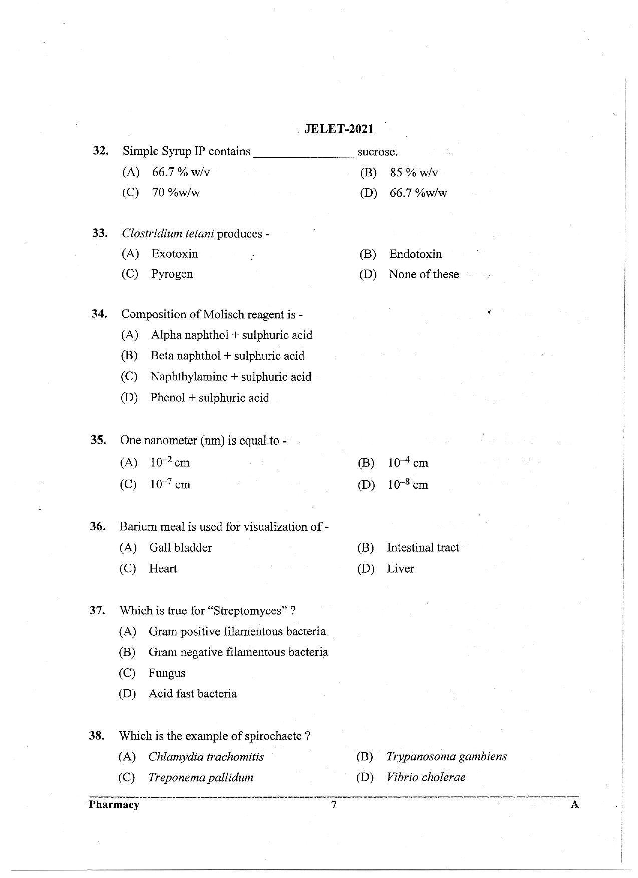 WBJEE JELET 2021 ( Pharmacy) - Page 7