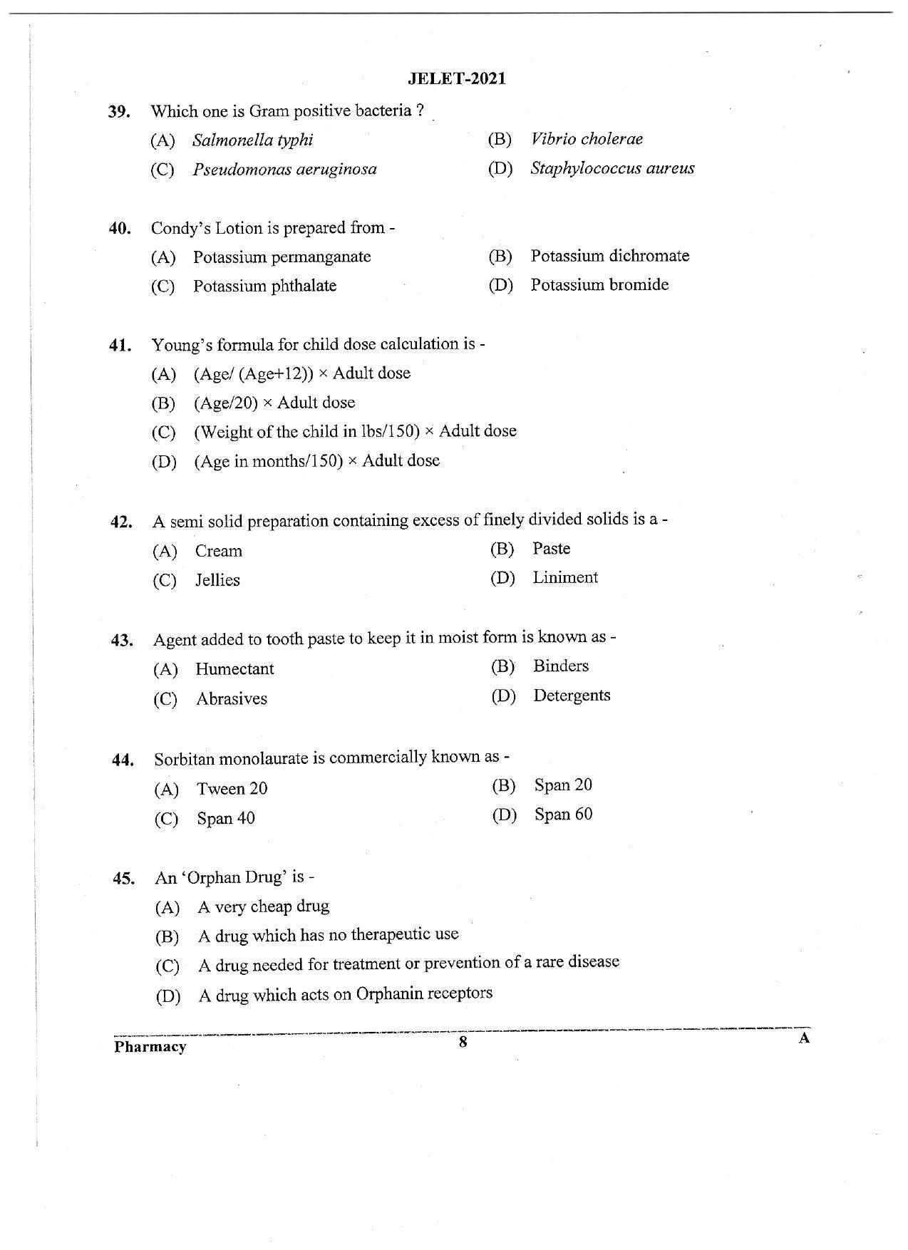 WBJEE JELET 2021 ( Pharmacy) - Page 8
