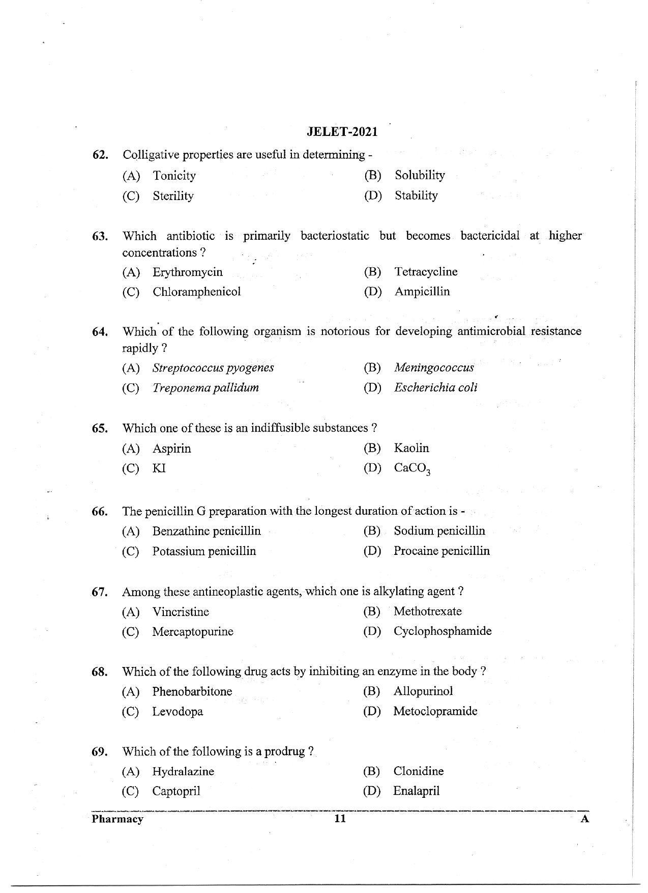 WBJEE JELET 2021 ( Pharmacy) - Page 11