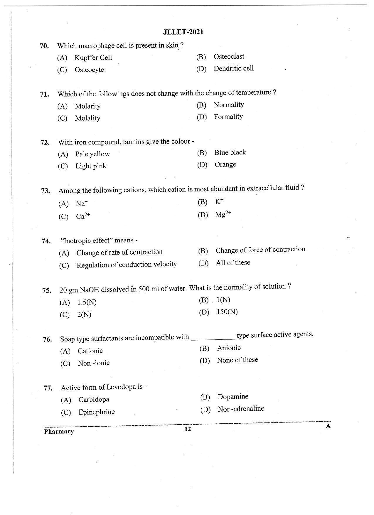 WBJEE JELET 2021 ( Pharmacy) - Page 12