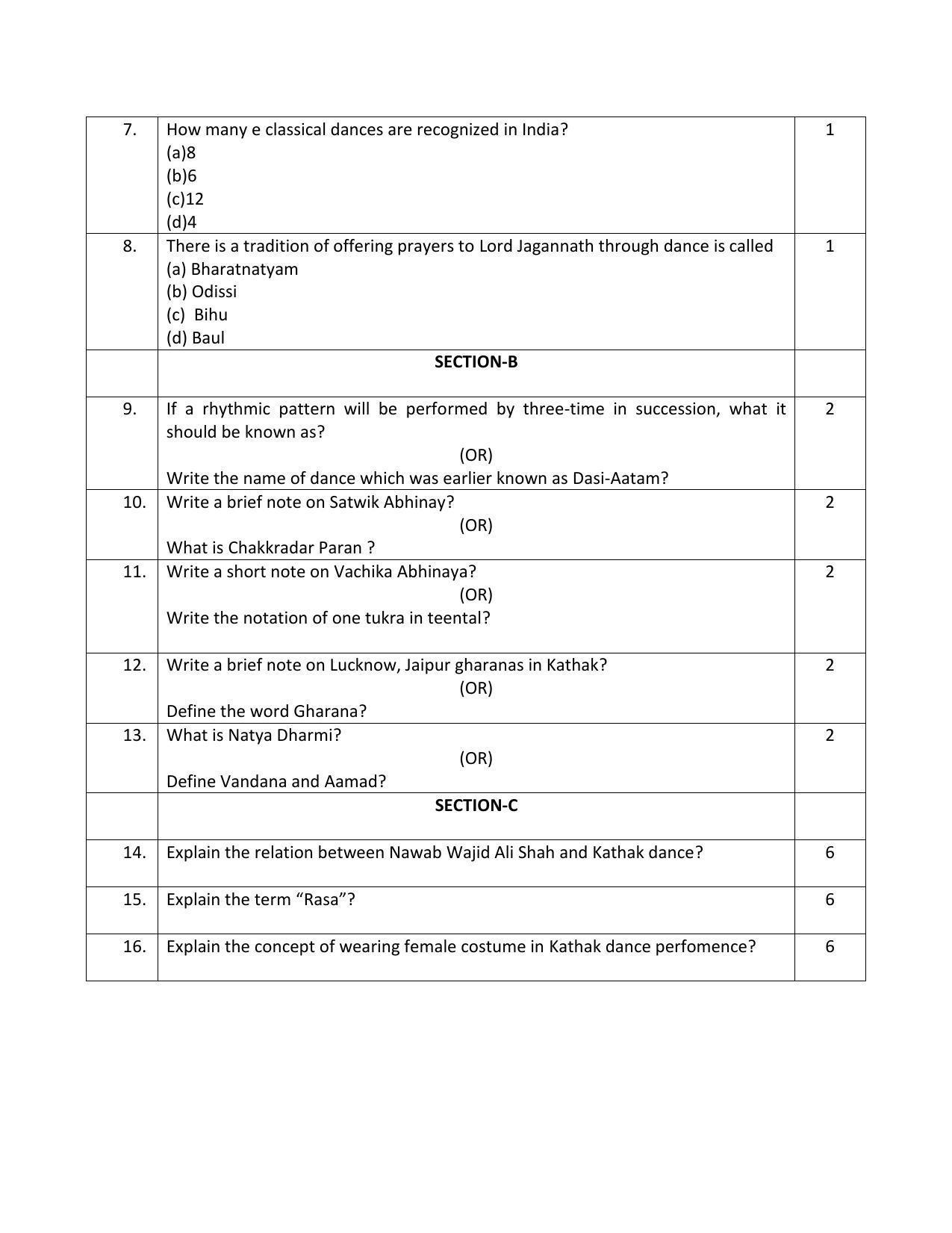 CBSE Class 12 Kathak Sample Paper 2023 - Page 2