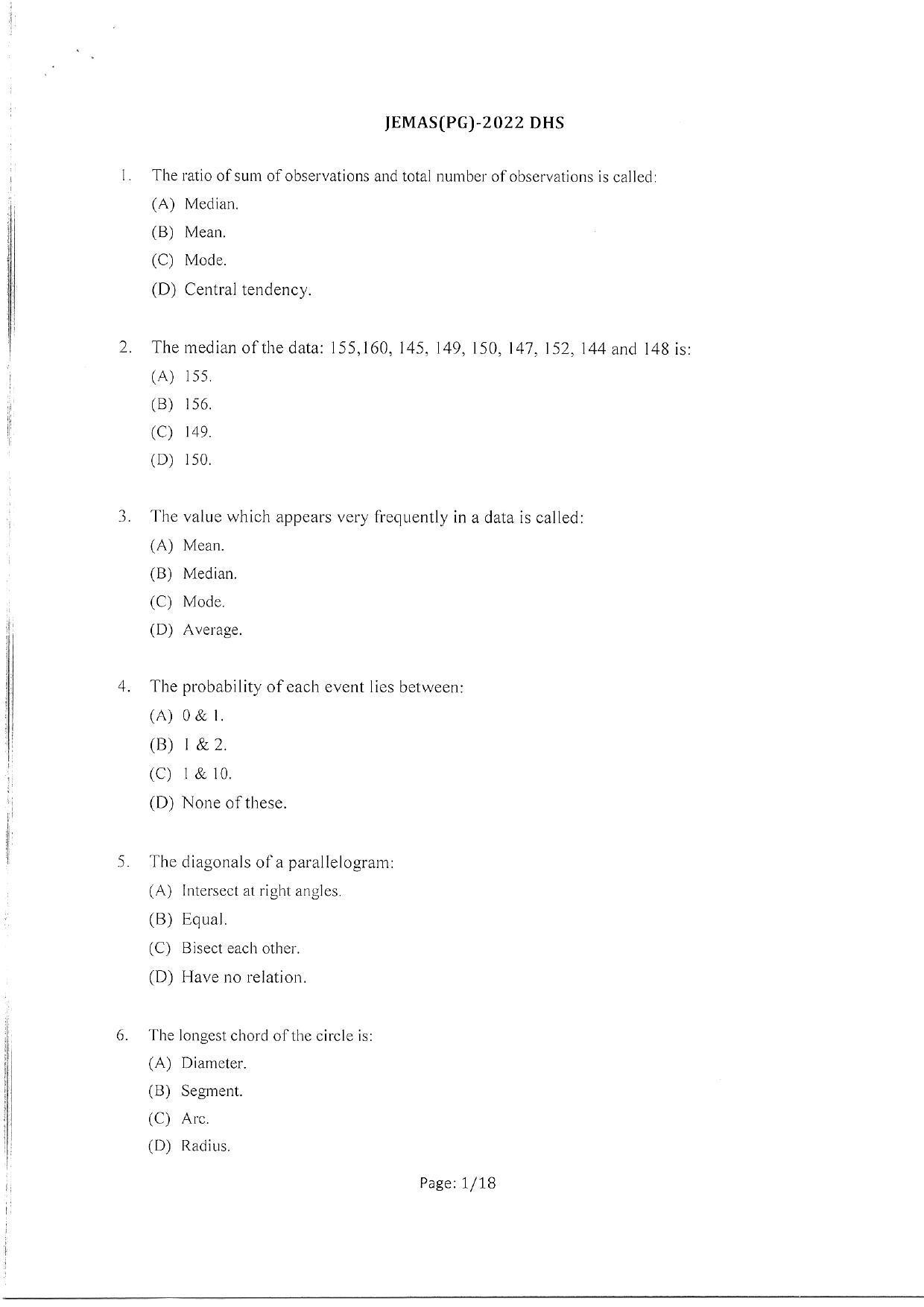 WBJEEB JEMAS (PG) 2022 DHS Question Paper - Page 3