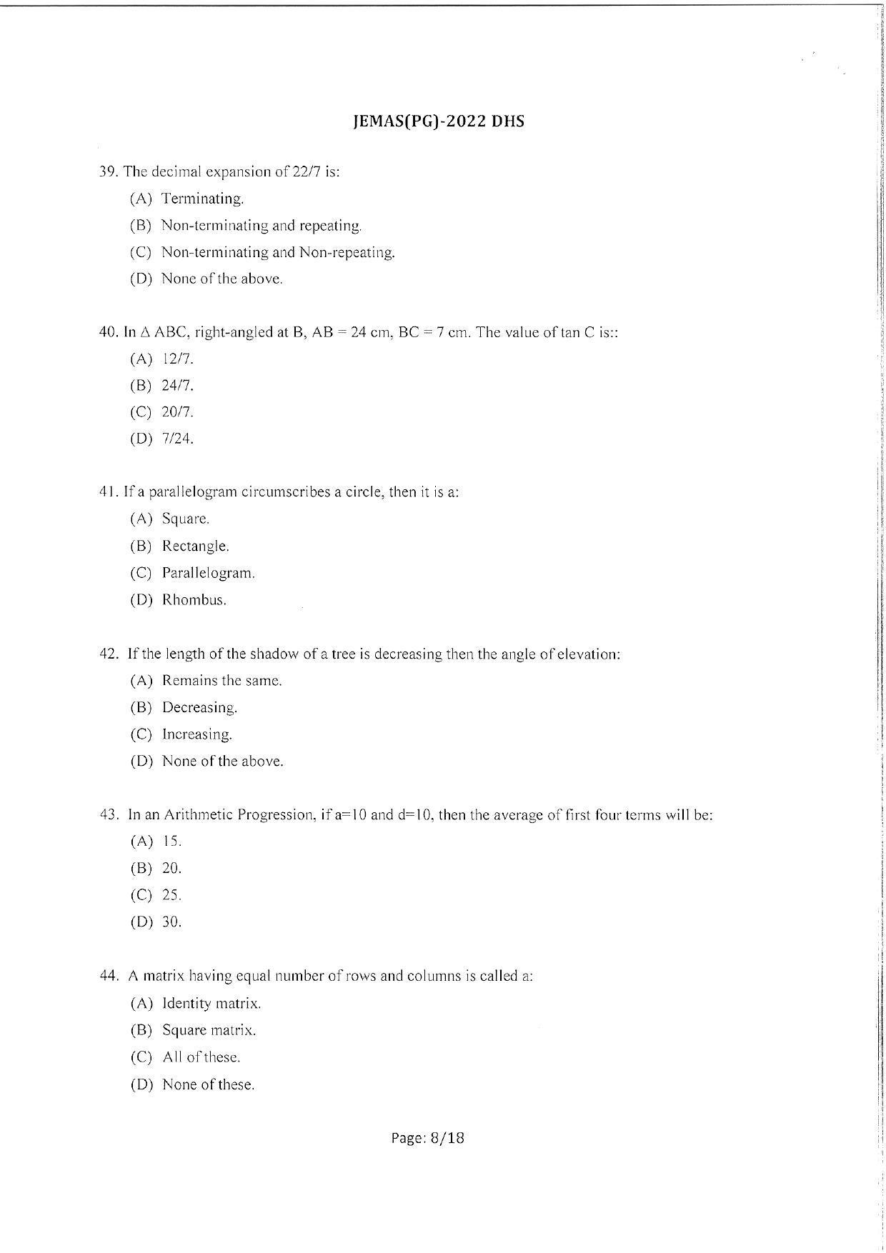 WBJEEB JEMAS (PG) 2022 DHS Question Paper - Page 10