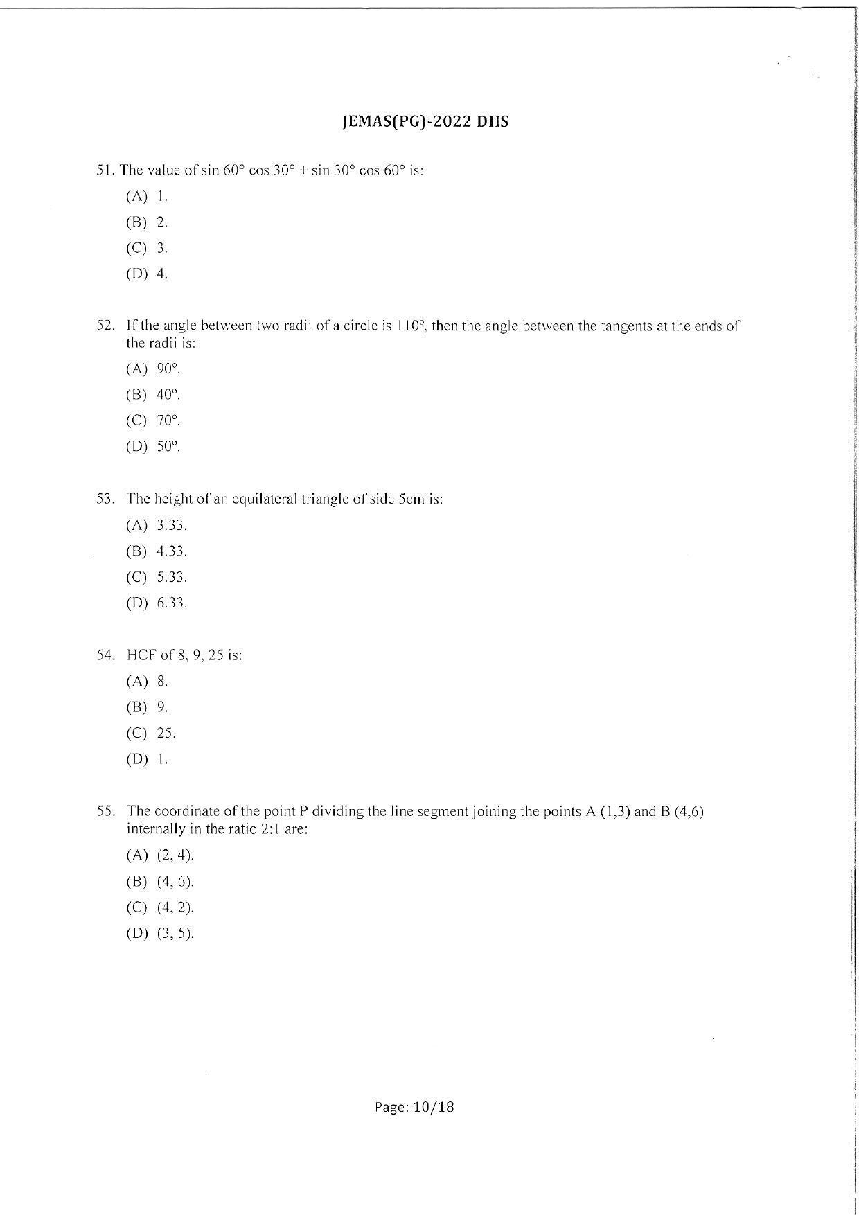 WBJEEB JEMAS (PG) 2022 DHS Question Paper - Page 12