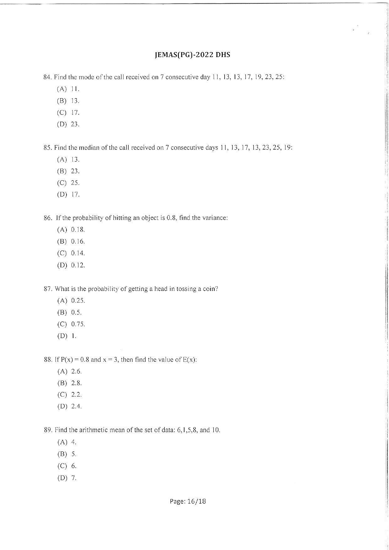 WBJEEB JEMAS (PG) 2022 DHS Question Paper - Page 18