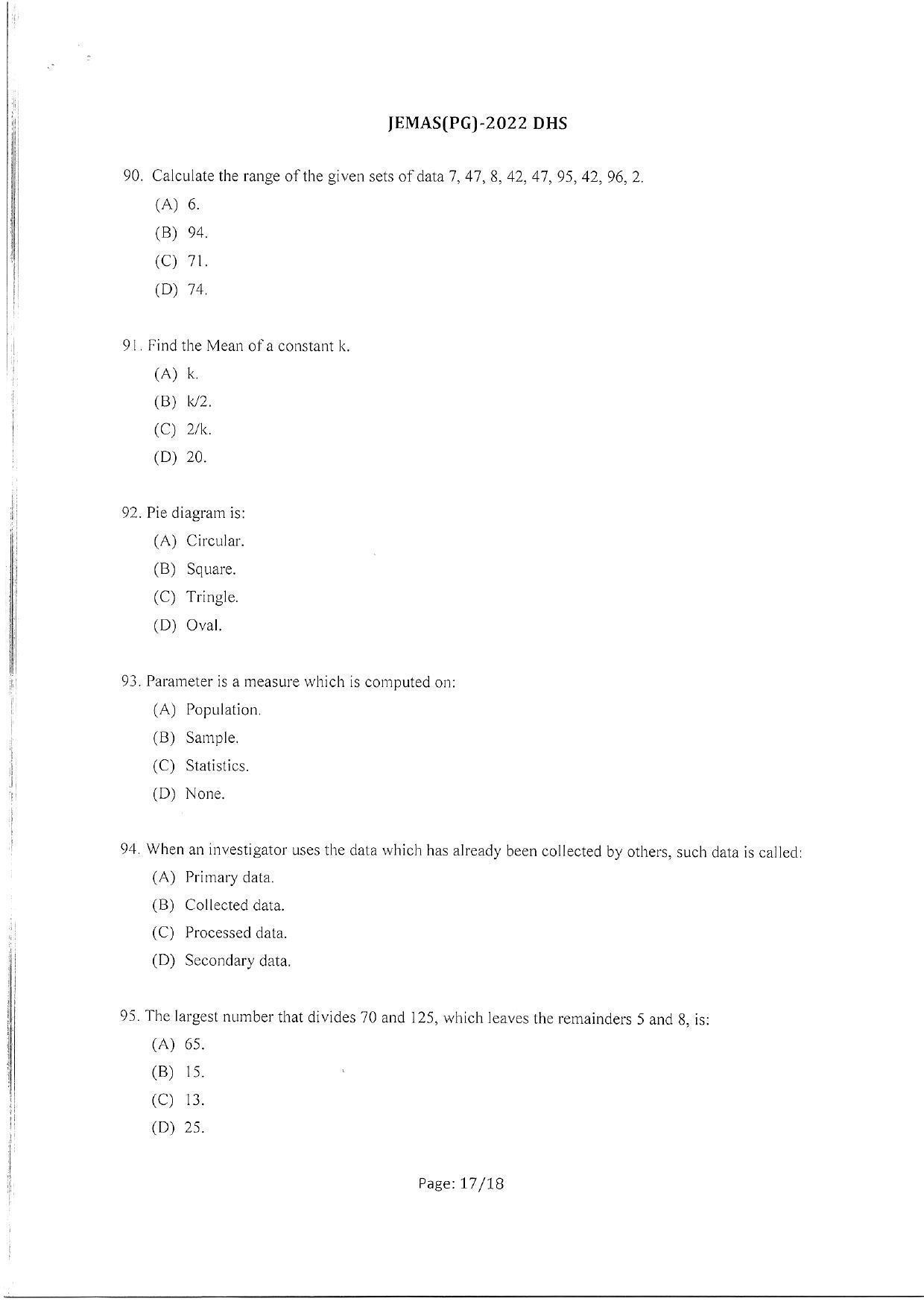 WBJEEB JEMAS (PG) 2022 DHS Question Paper - Page 19