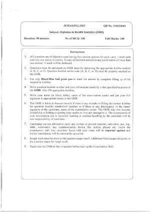 WBJEEB JEMAS (PG) 2022 DHS Question Paper