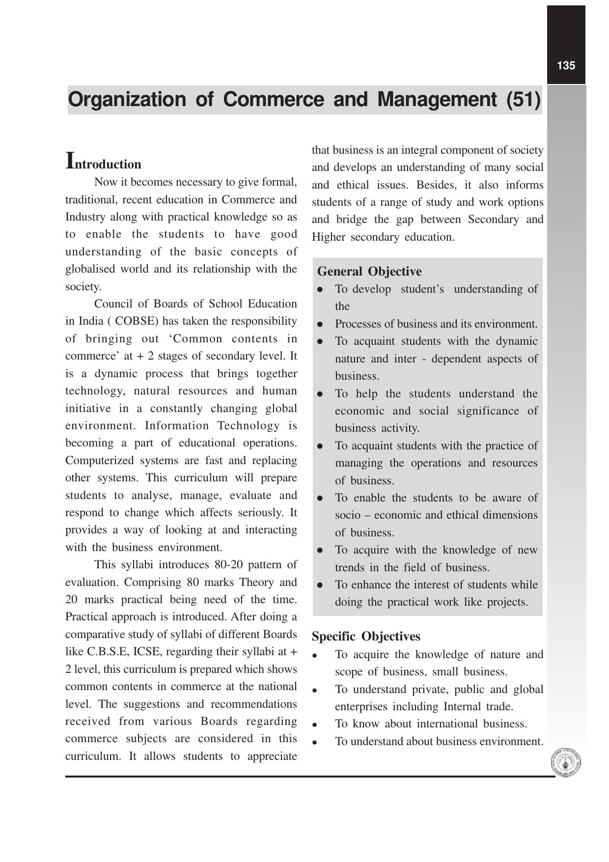 Maharashtra HSC Organisation of Commerce Syllabus  - Page 1
