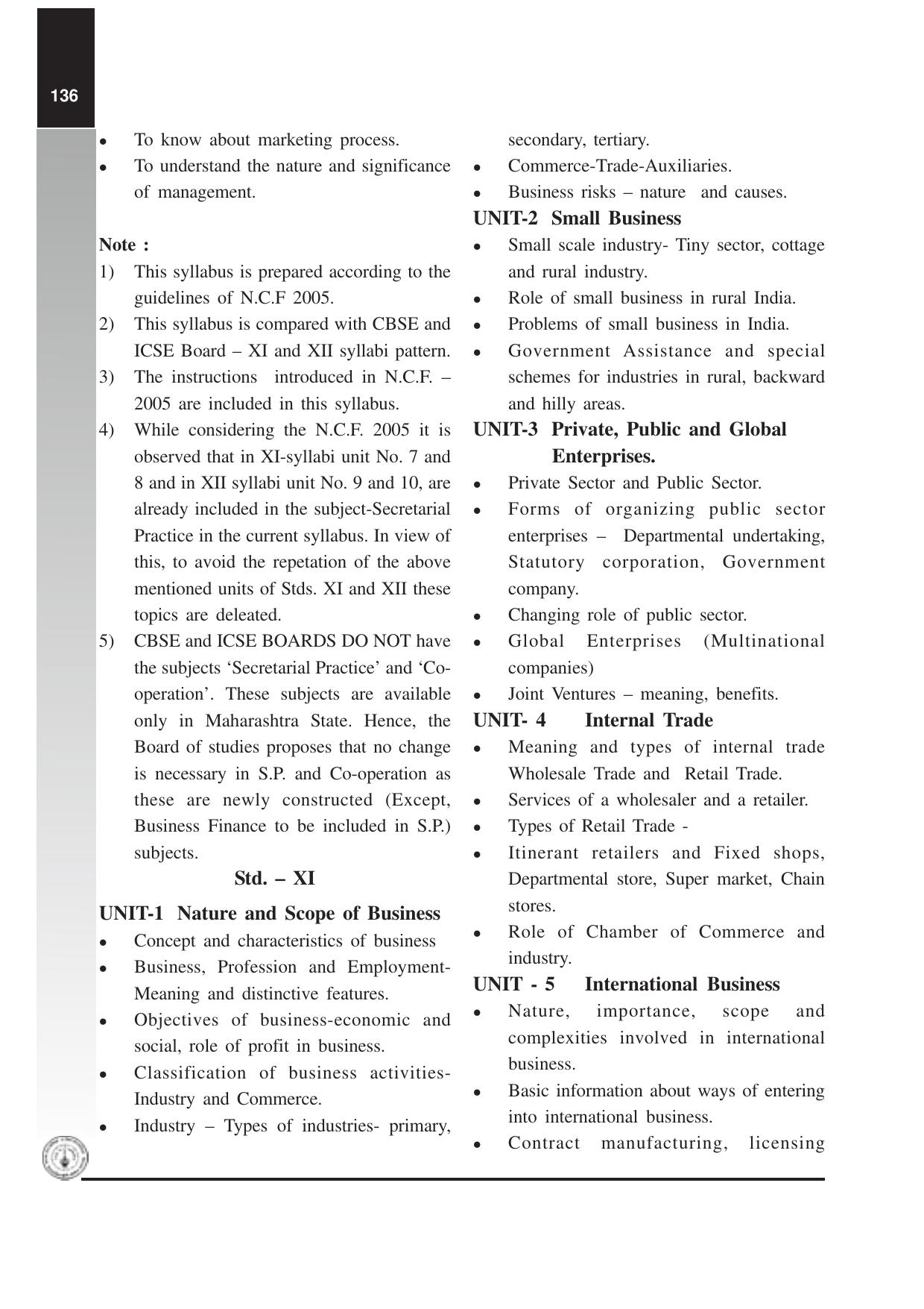 Maharashtra HSC Organisation of Commerce Syllabus  - Page 2