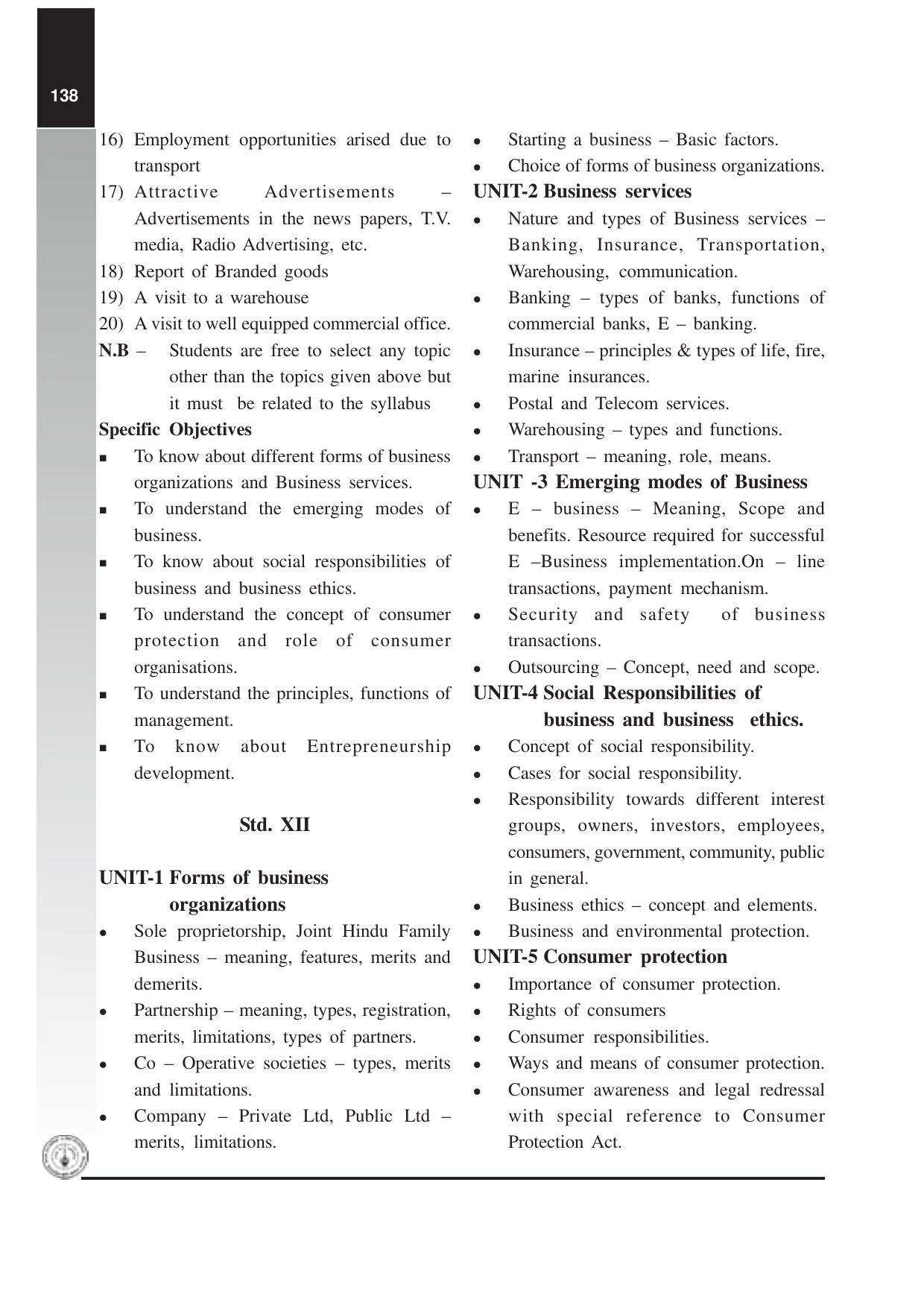 Maharashtra HSC Organisation of Commerce Syllabus  - Page 4