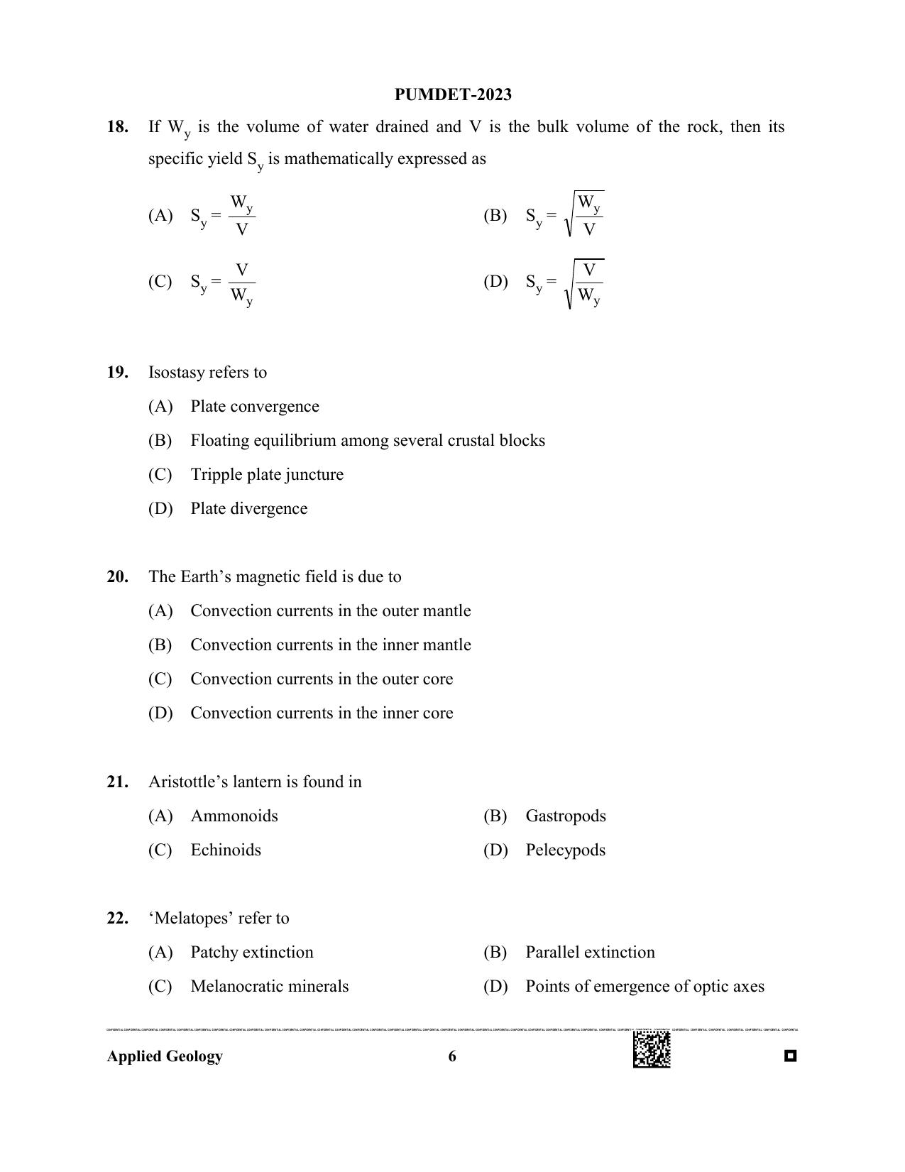 PUBDET 2023 Applied Geology Question Paper - Page 6