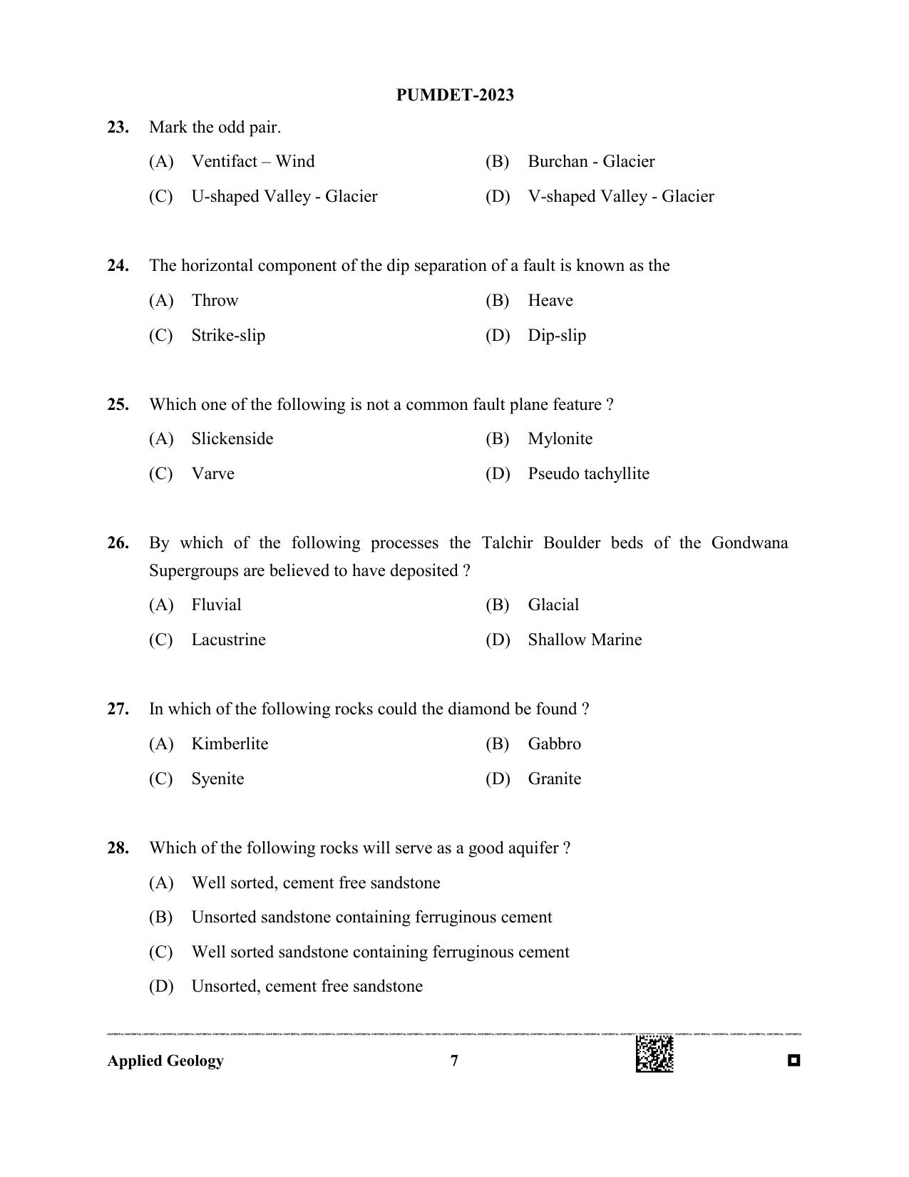 PUBDET 2023 Applied Geology Question Paper - Page 7