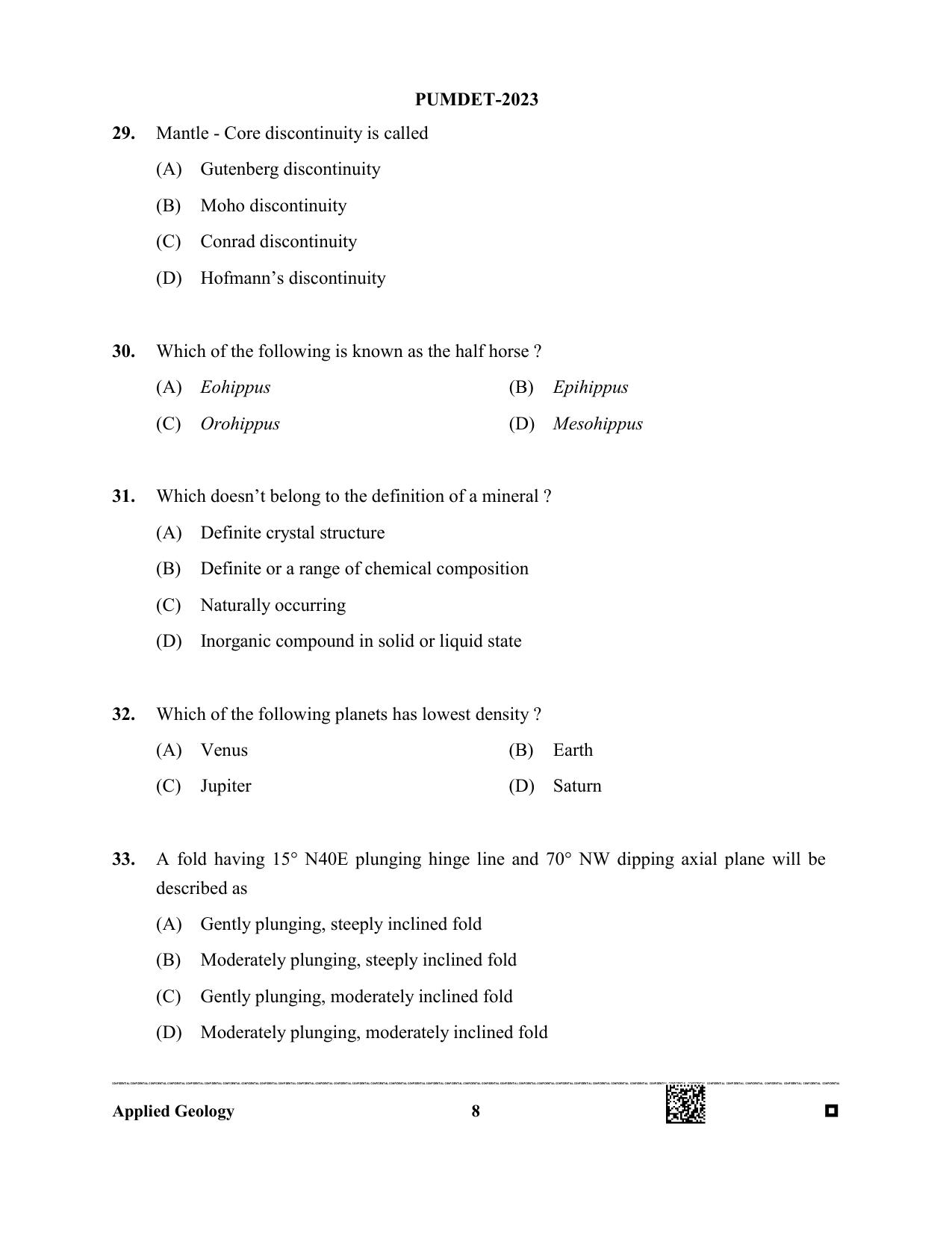 PUBDET 2023 Applied Geology Question Paper - Page 8